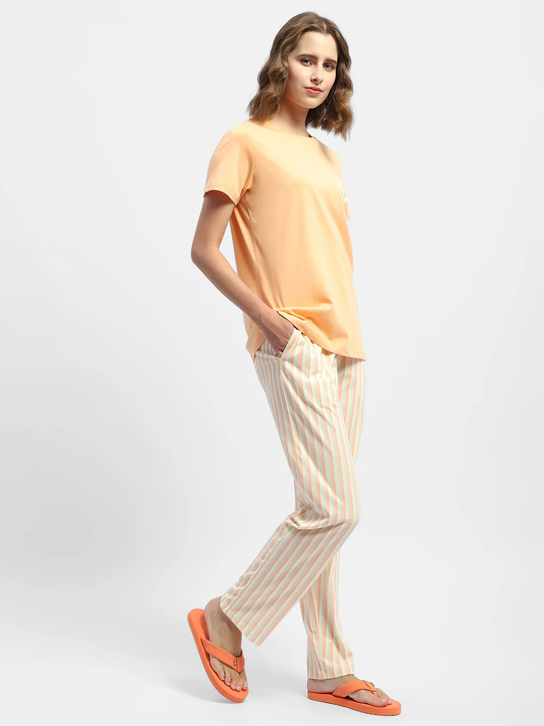 Msecret Striped Orange Two Piece Nightsuit - Image 3