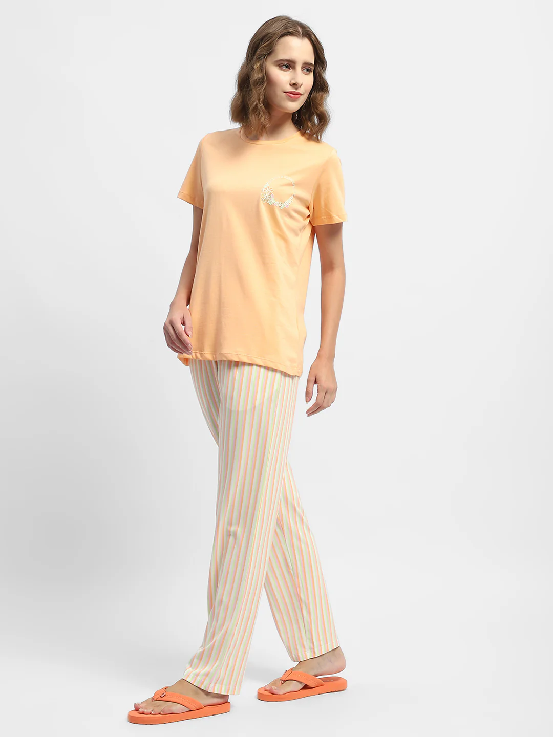 Msecret Striped Orange Two Piece Nightsuit - Image 4