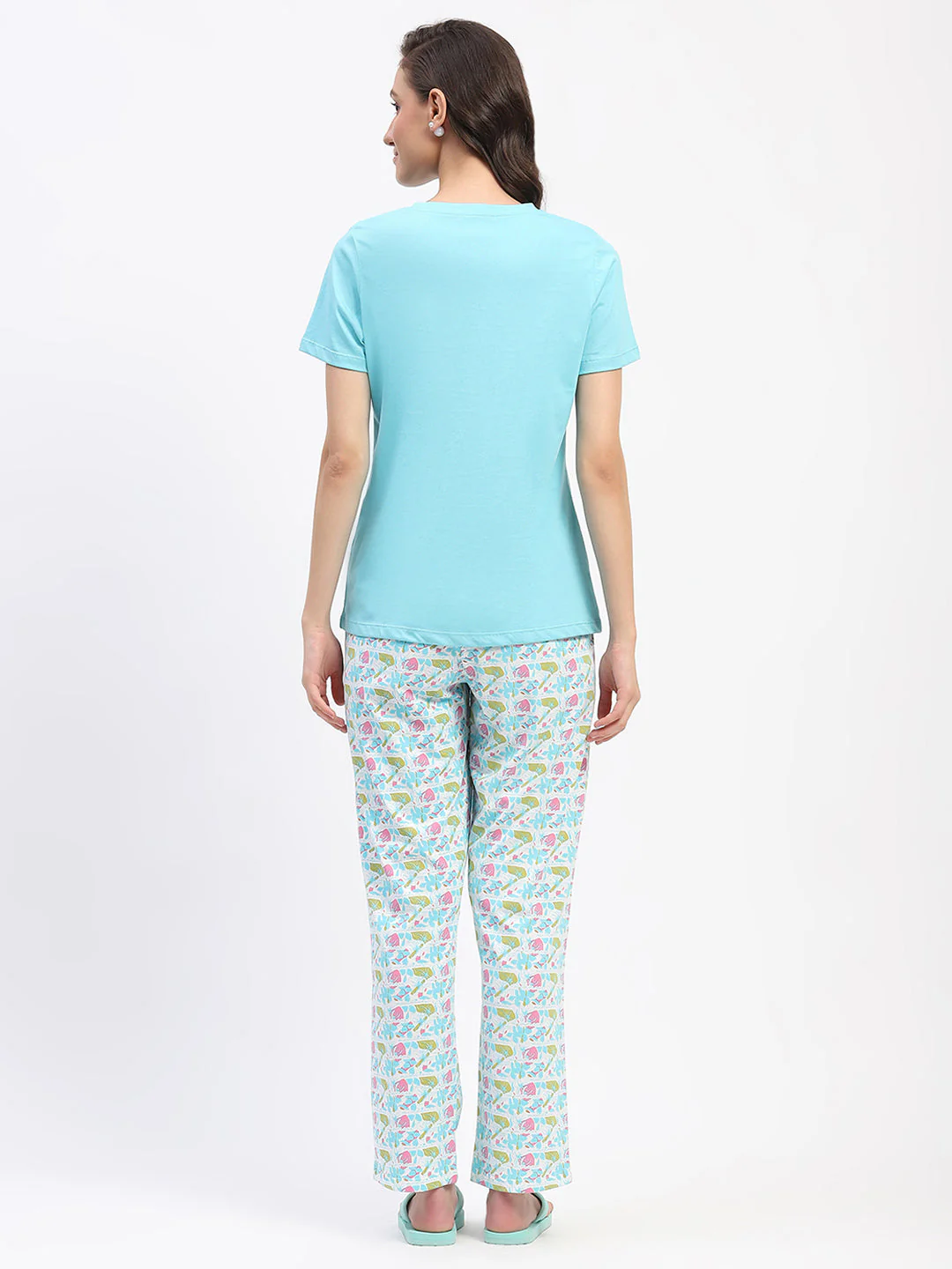 mSECRET Blue Cotton T-Shirt and Floral Print Pyjama Nightsuit - Image 6