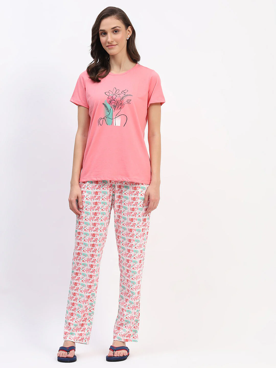 mSECRET Graphic Print Coral Two Piece Night Suit - Image 2