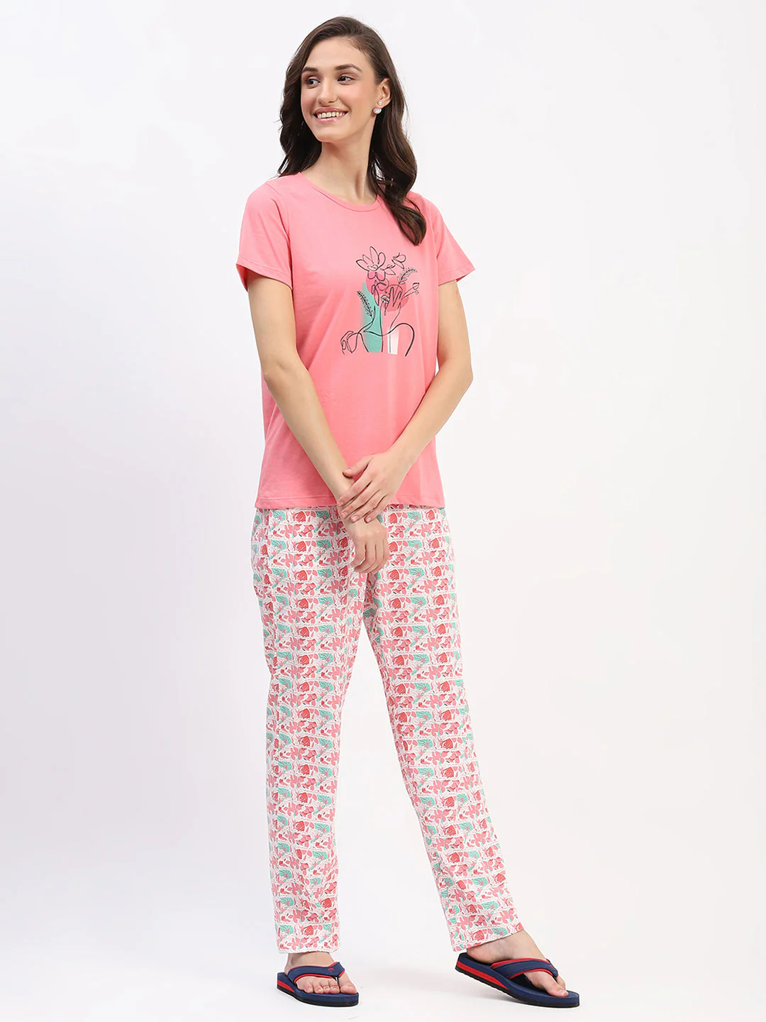 mSECRET Graphic Print Coral Two Piece Night Suit - Image 3