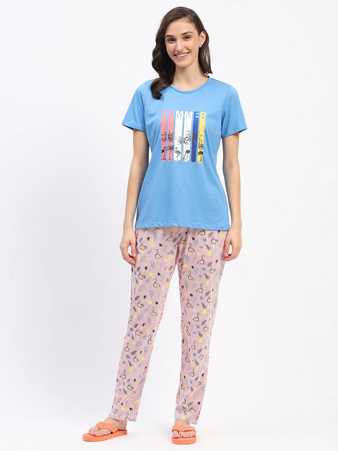 mSECRET Blue Cotton T-Shirt and Printed Pajama Nightsuit - Image 3
