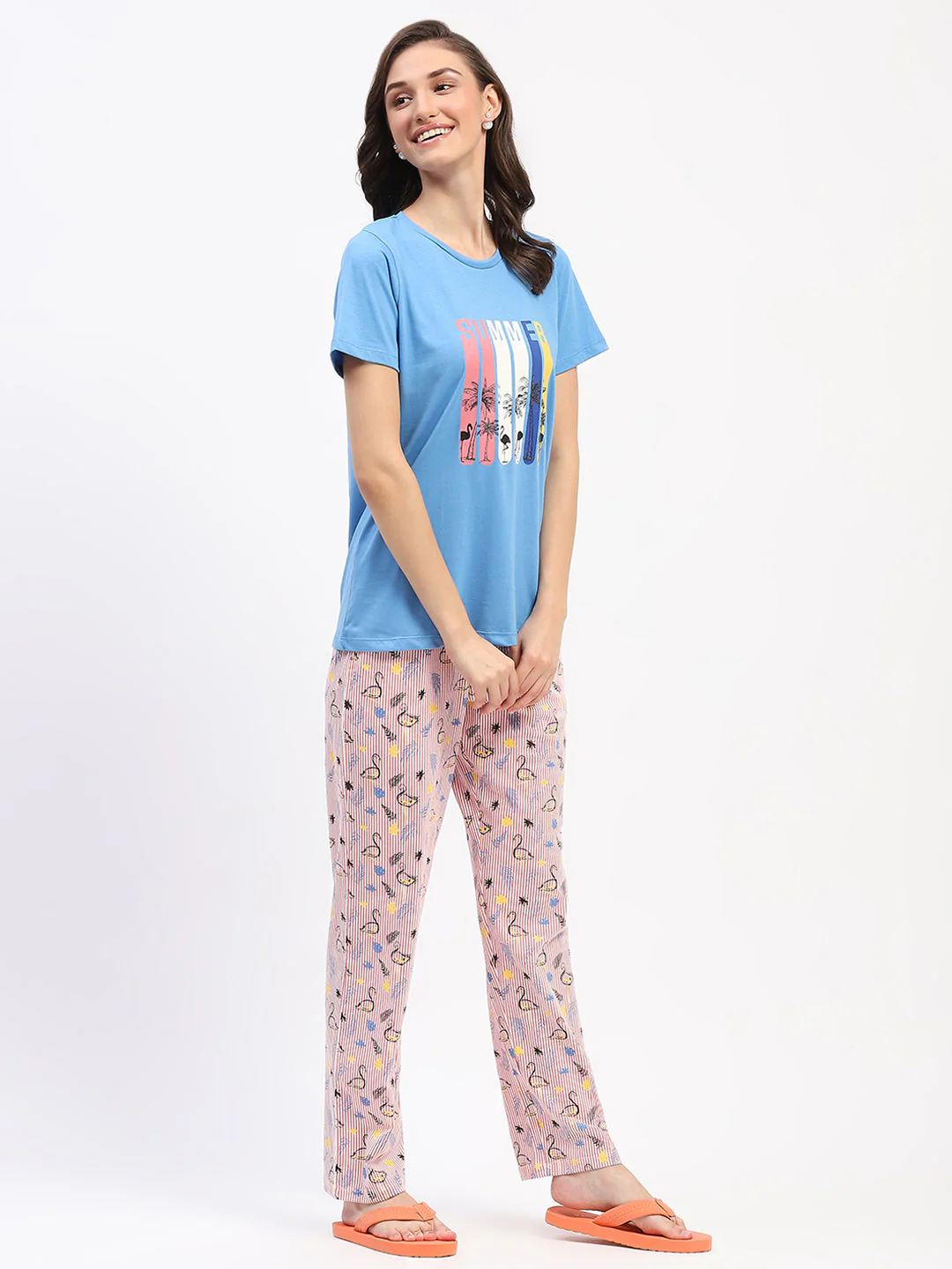 mSECRET Blue Cotton T-Shirt and Printed Pajama Nightsuit - Image 4