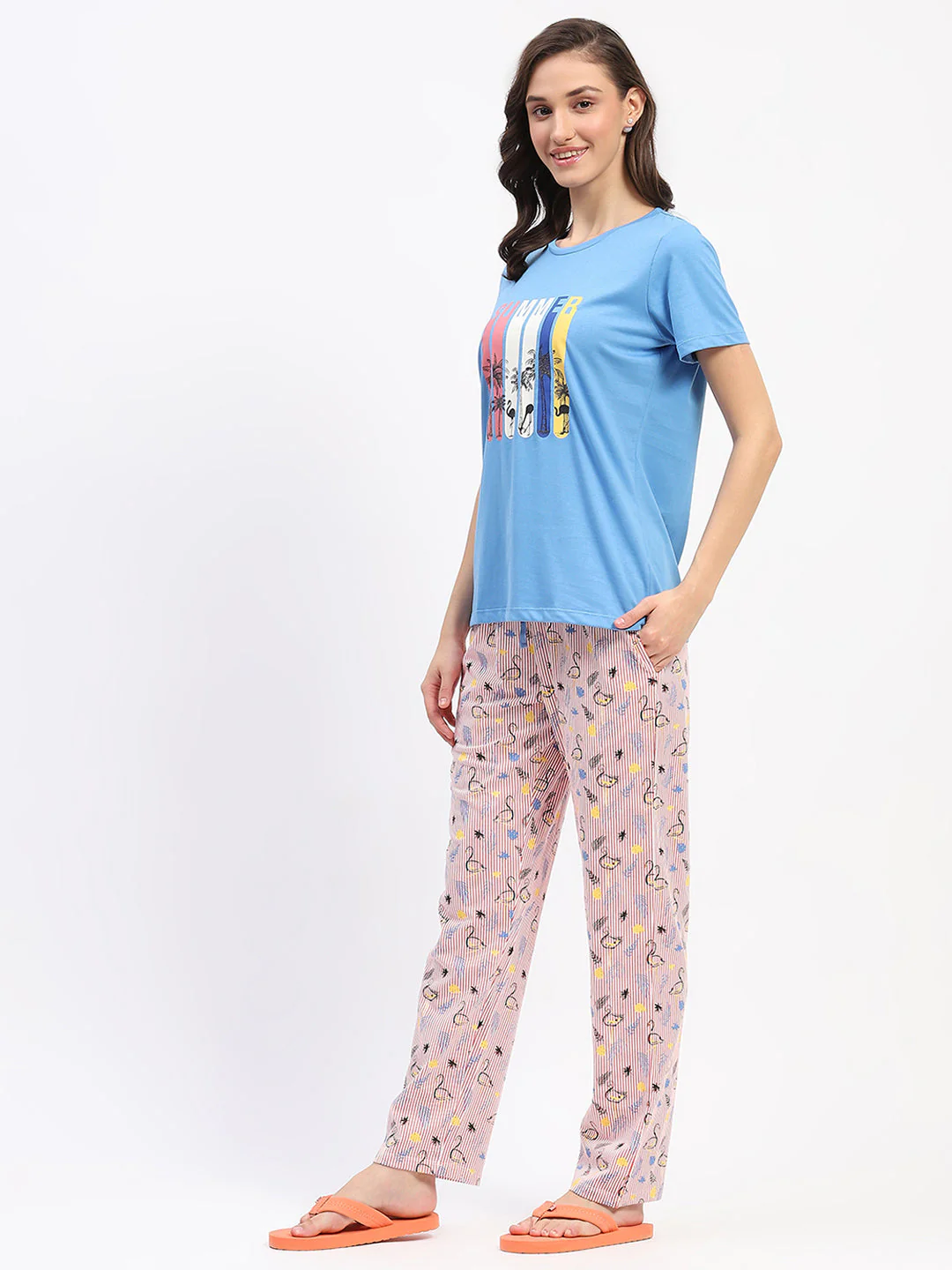 mSECRET Blue Cotton T-Shirt and Printed Pajama Nightsuit - Image 5