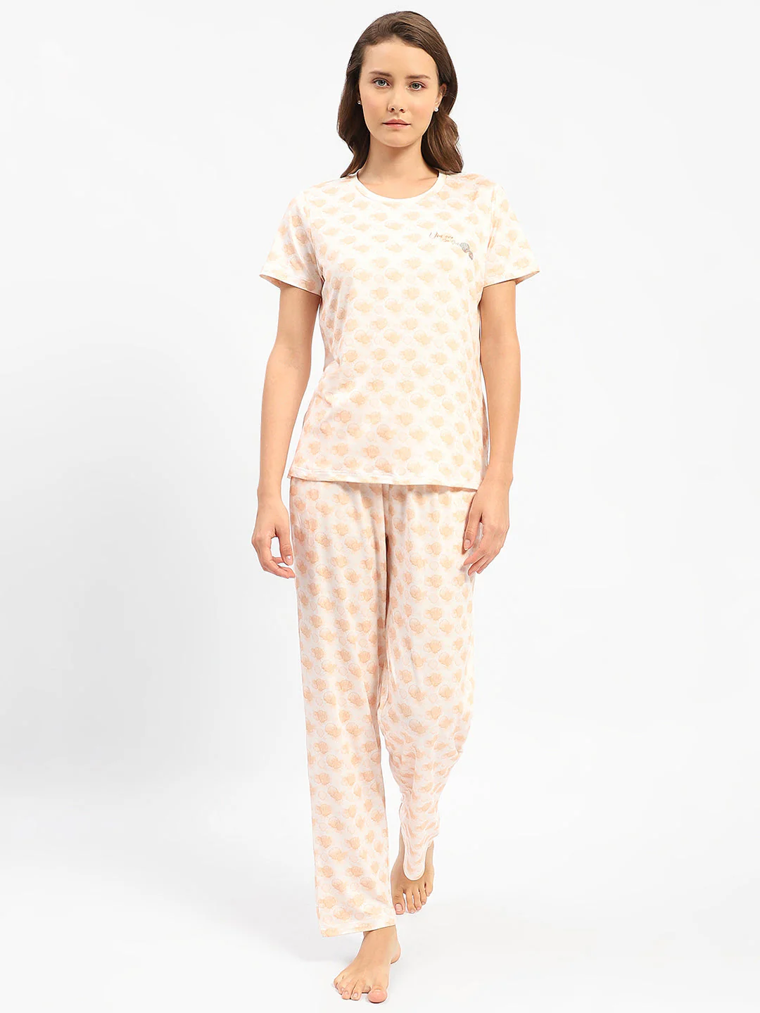mSECRET Orange Half Sleeve Geometric Print Nightsuit Set - Image 3
