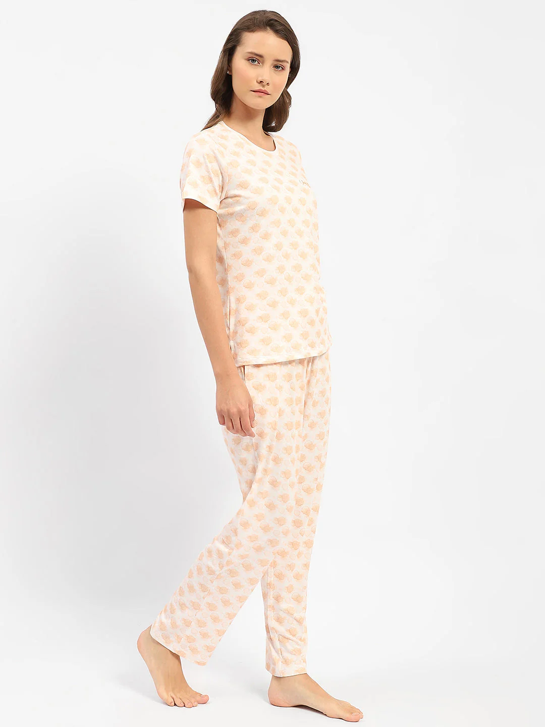 mSECRET Orange Half Sleeve Geometric Print Nightsuit Set - Image 4