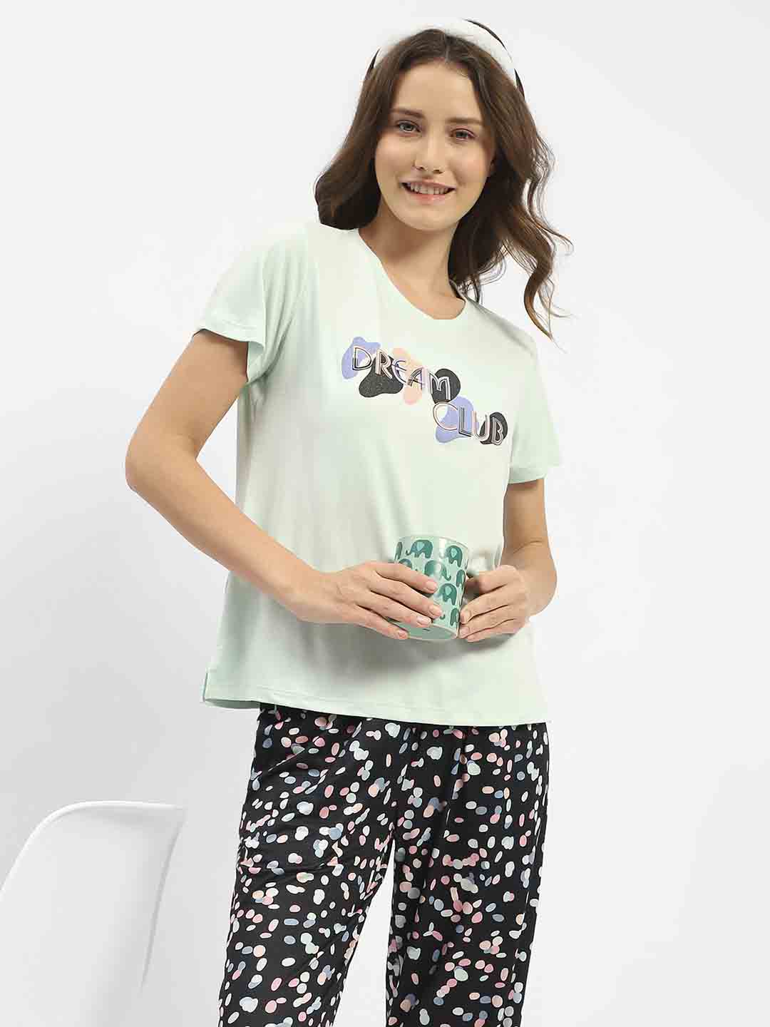 mSECRET Printed T-Shirt with Pajamas Nightsuit Set - Image 3