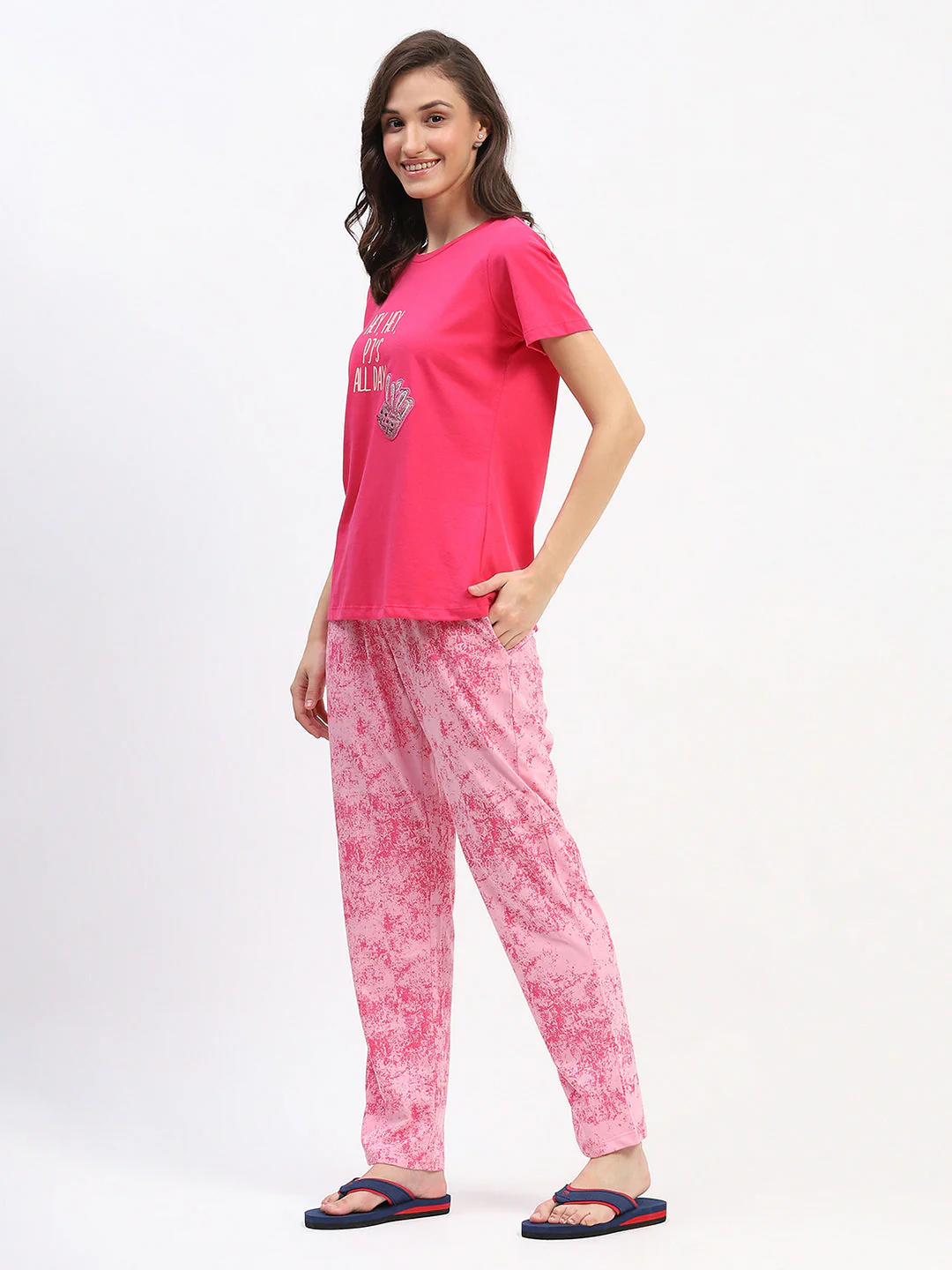 mSECRET Hot Pink Typographic Print Applique Night suit - Image 5