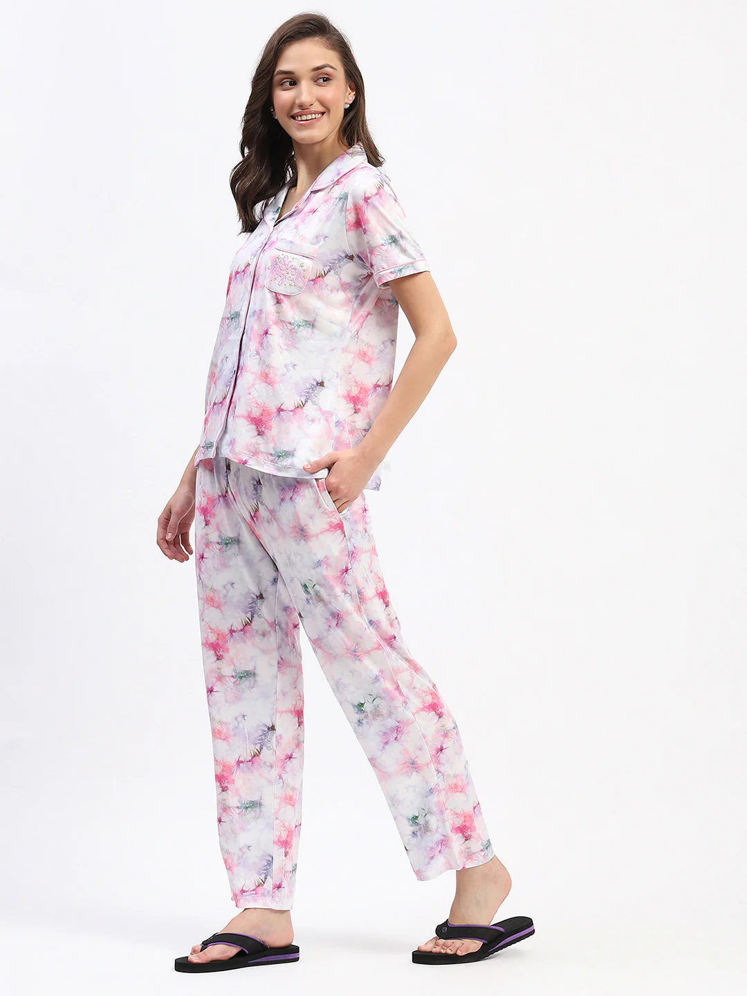 mSECRET Pink Tie-Dye Button-Down Pajama Set with Collared Shirt - Image 5