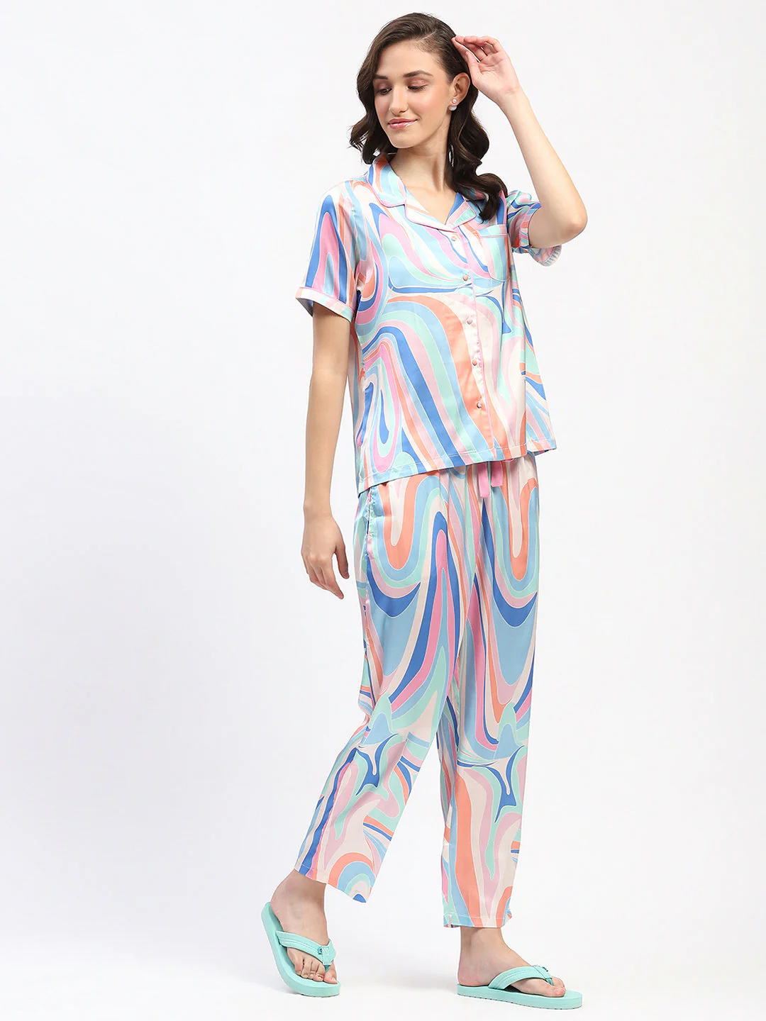 mSECRET Swirl-Patterned Pink Night Suit Set - Image 5