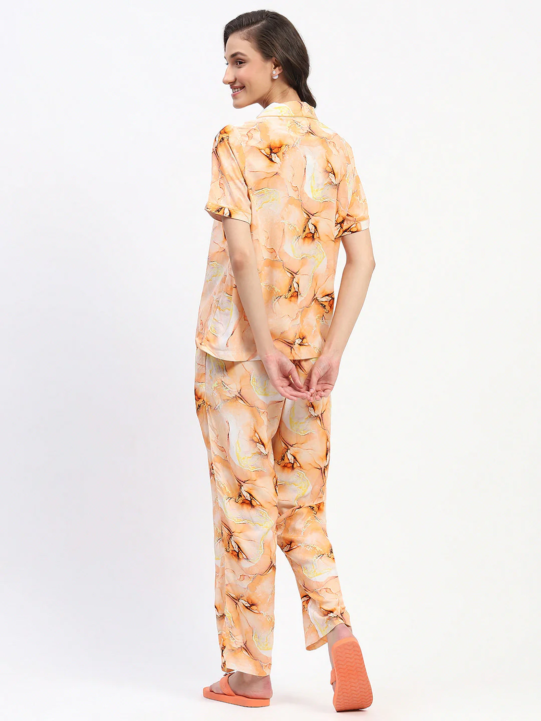 mSECRET Orange Marble Print Short Sleeve Night Suit Set - Image 6