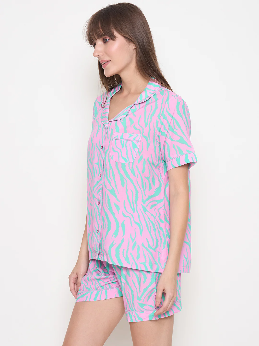 mSECRET Zebra Print and Elastic Waist Shorts Lavender Night Suit - Image 5