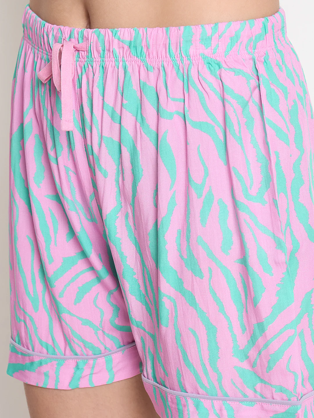 mSECRET Zebra Print and Elastic Waist Shorts Lavender Night Suit - Image 7