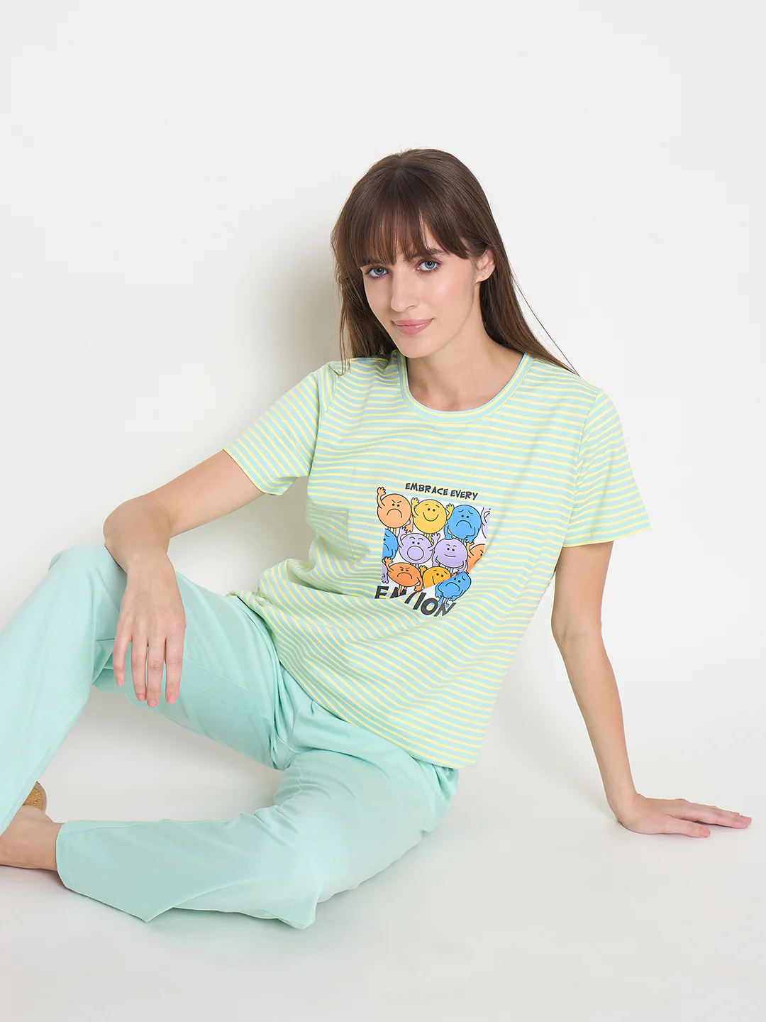 mSECRET Printed Top, Shorts and Bottoms Mint Green Night Suit - Image 2