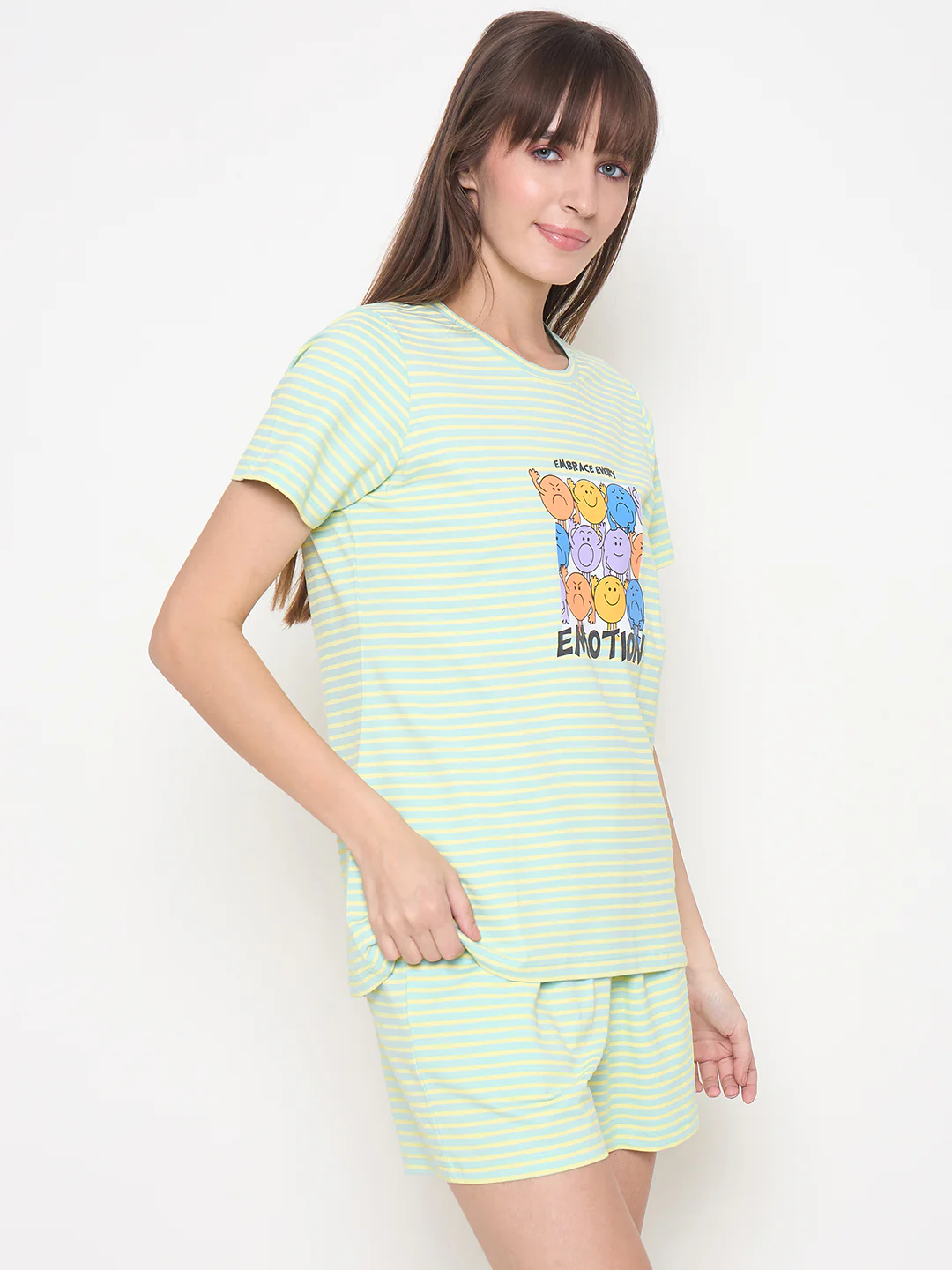 mSECRET Printed Top, Shorts and Bottoms Mint Green Night Suit - Image 4