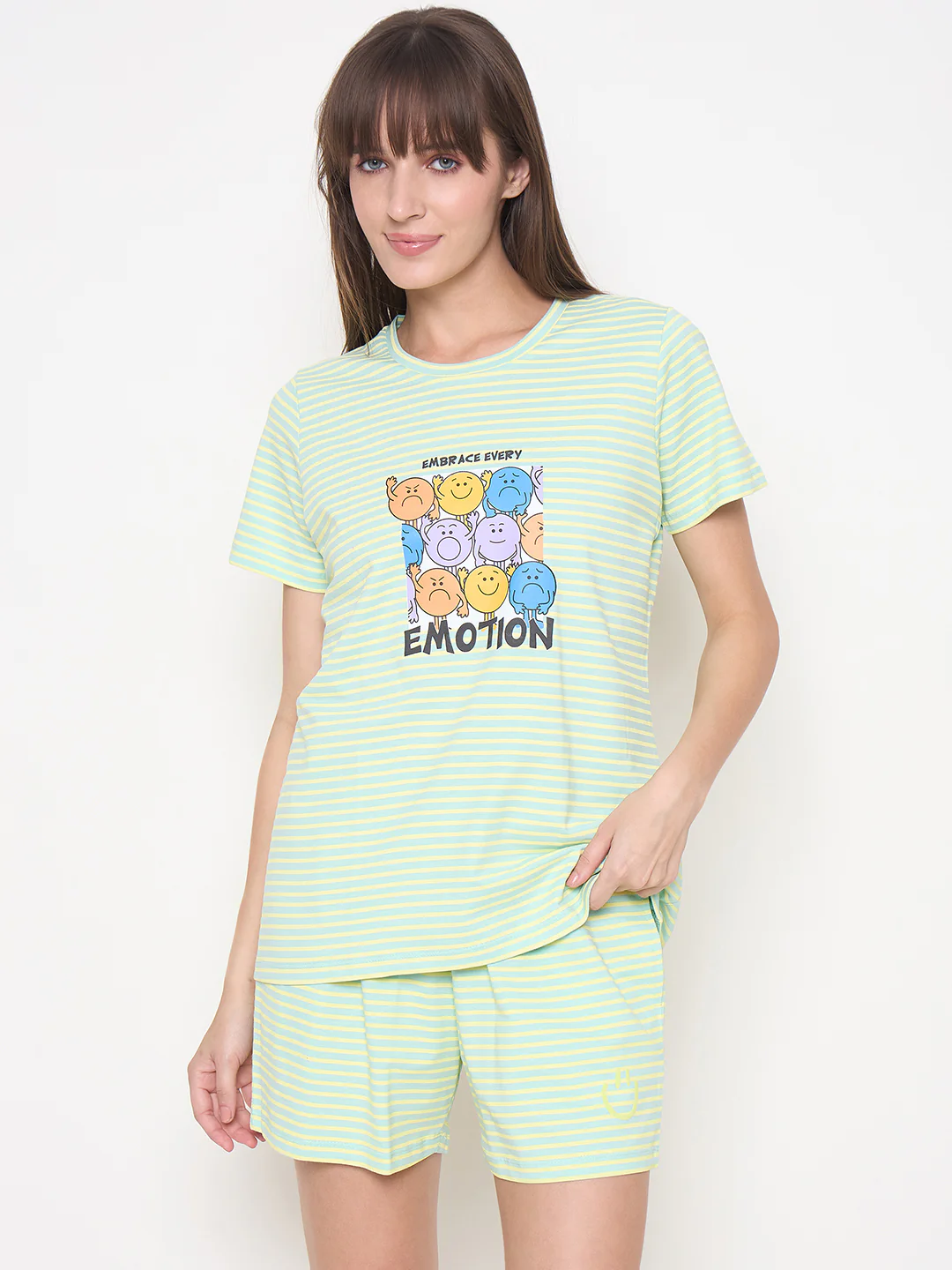 mSECRET Printed Top, Shorts and Bottoms Mint Green Night Suit - Image 5
