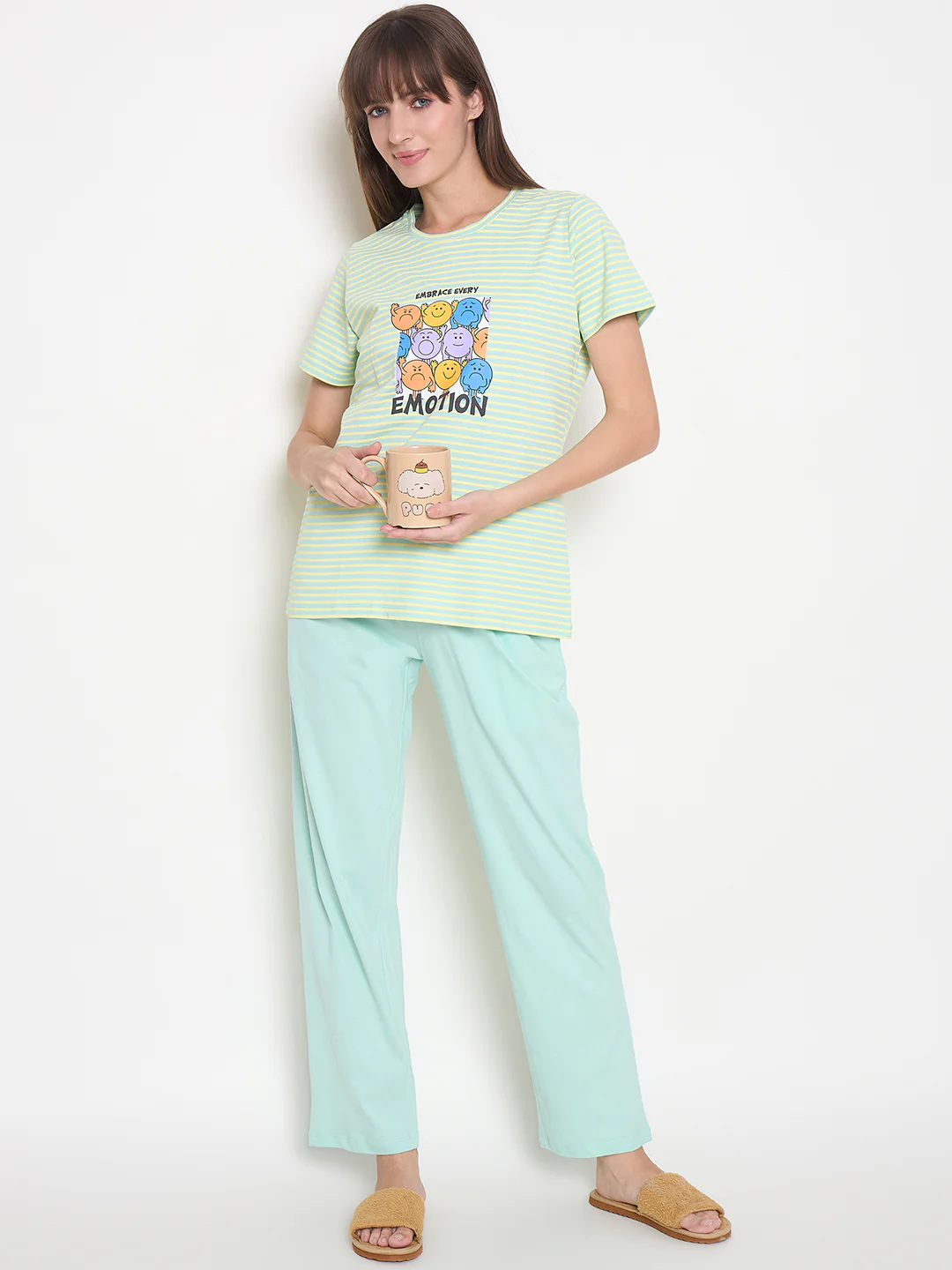 mSECRET Printed Top, Shorts and Bottoms Mint Green Night Suit - Image 8