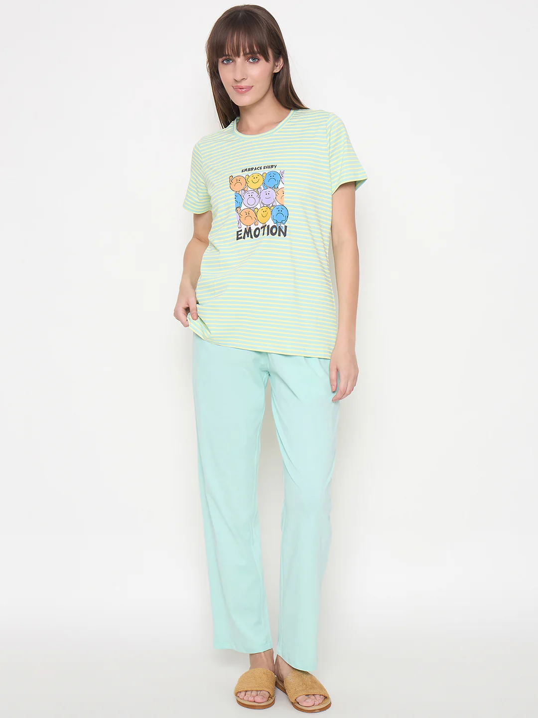 mSECRET Printed Top, Shorts and Bottoms Mint Green Night Suit - Image 9