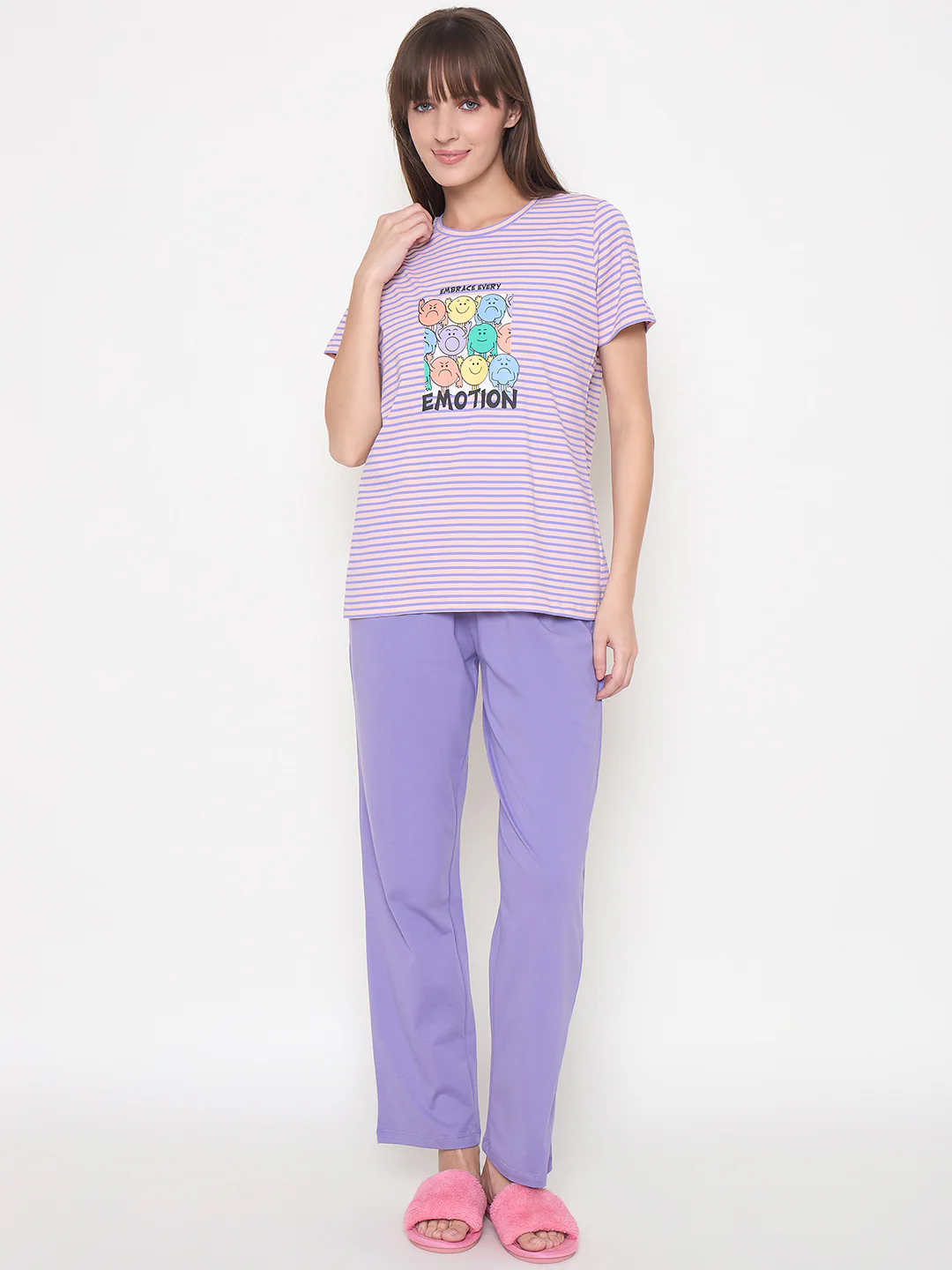 mSECRET Printed Top, Shorts and Bottoms Purple Night Suit - Image 4