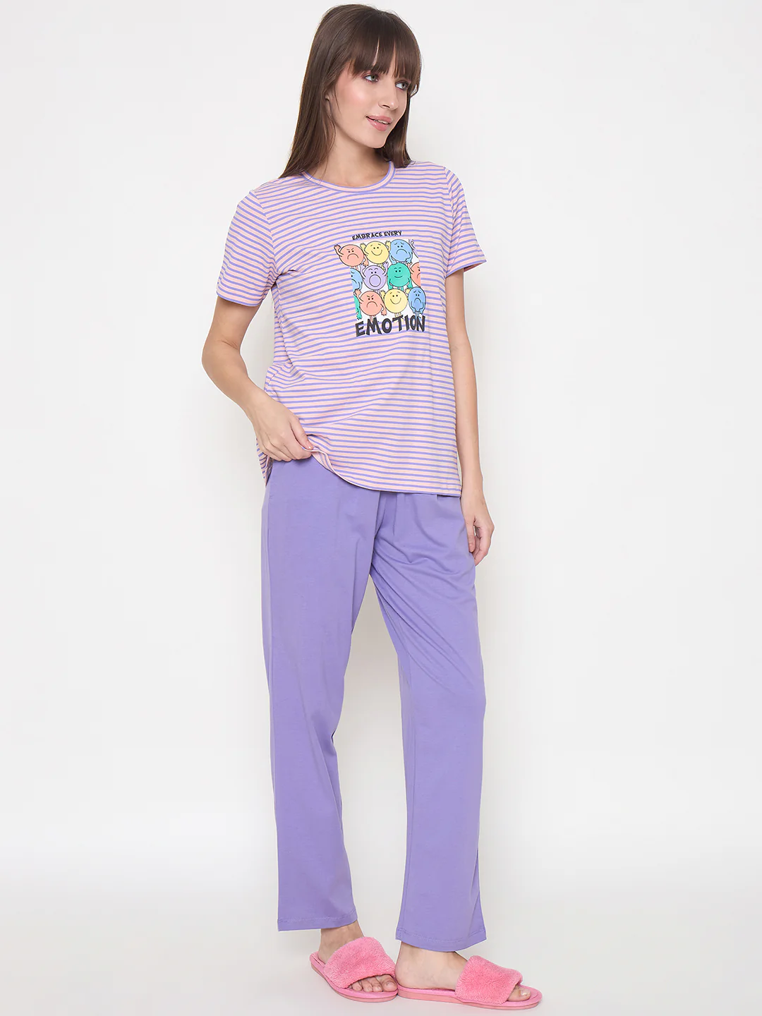 mSECRET Printed Top, Shorts and Bottoms Purple Night Suit - Image 5