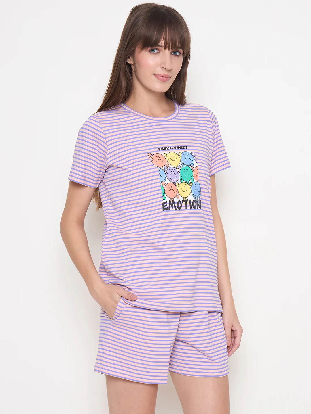 mSECRET Printed Top, Shorts and Bottoms Purple Night Suit - Image 9