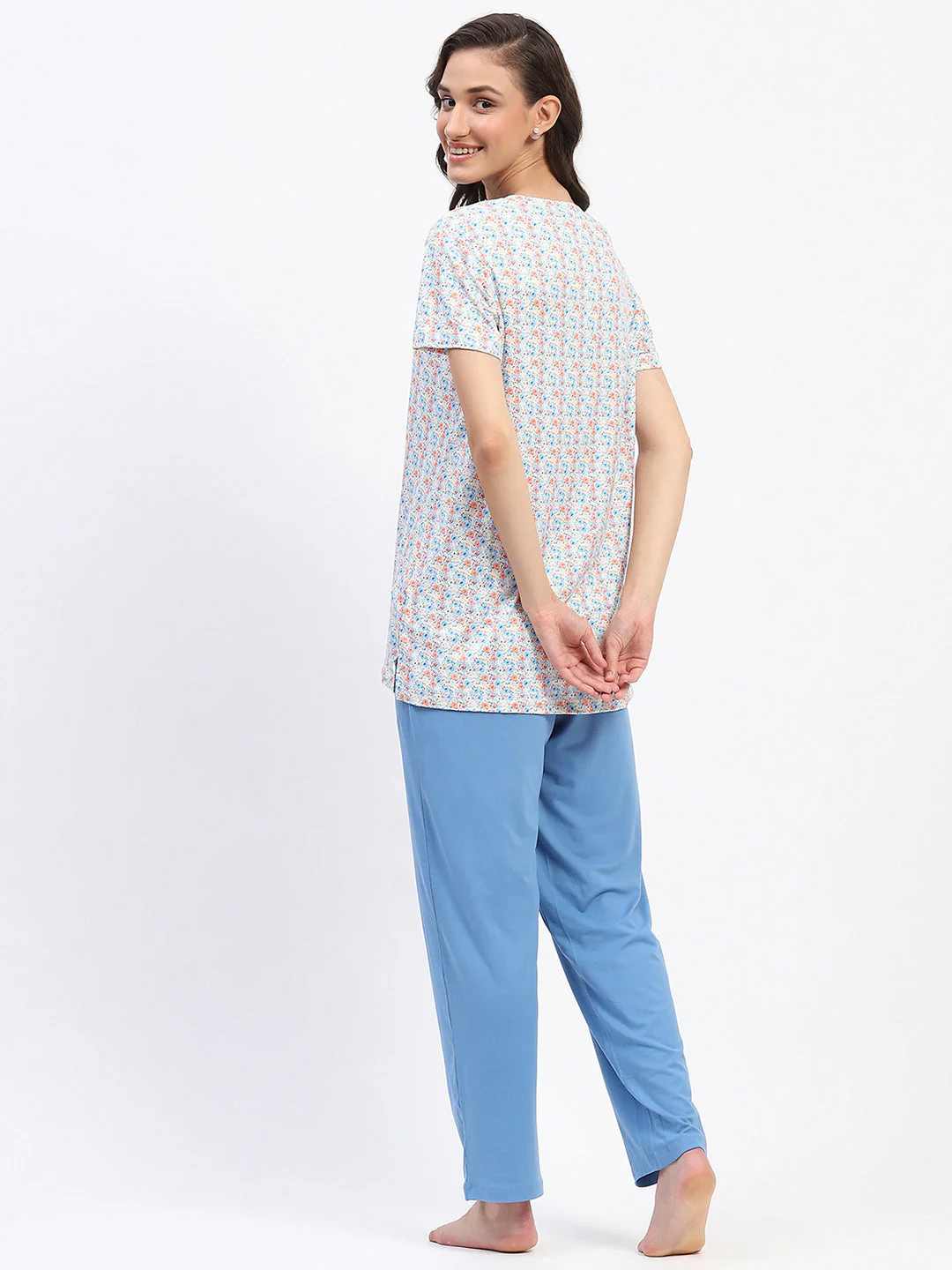 mSECRET Embellished Floral Typography Printed Blue Night Suit - Image 6