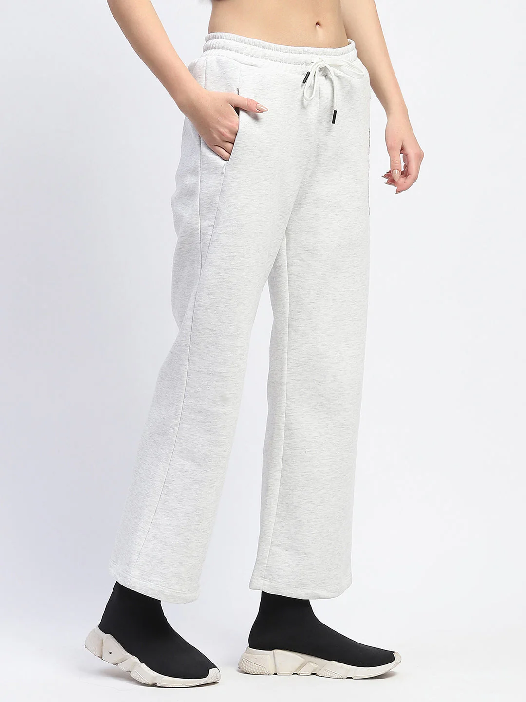 mSECRET Cotton Blend Typography Detailed Wide Leg Ecru Track Bottom - Image 3