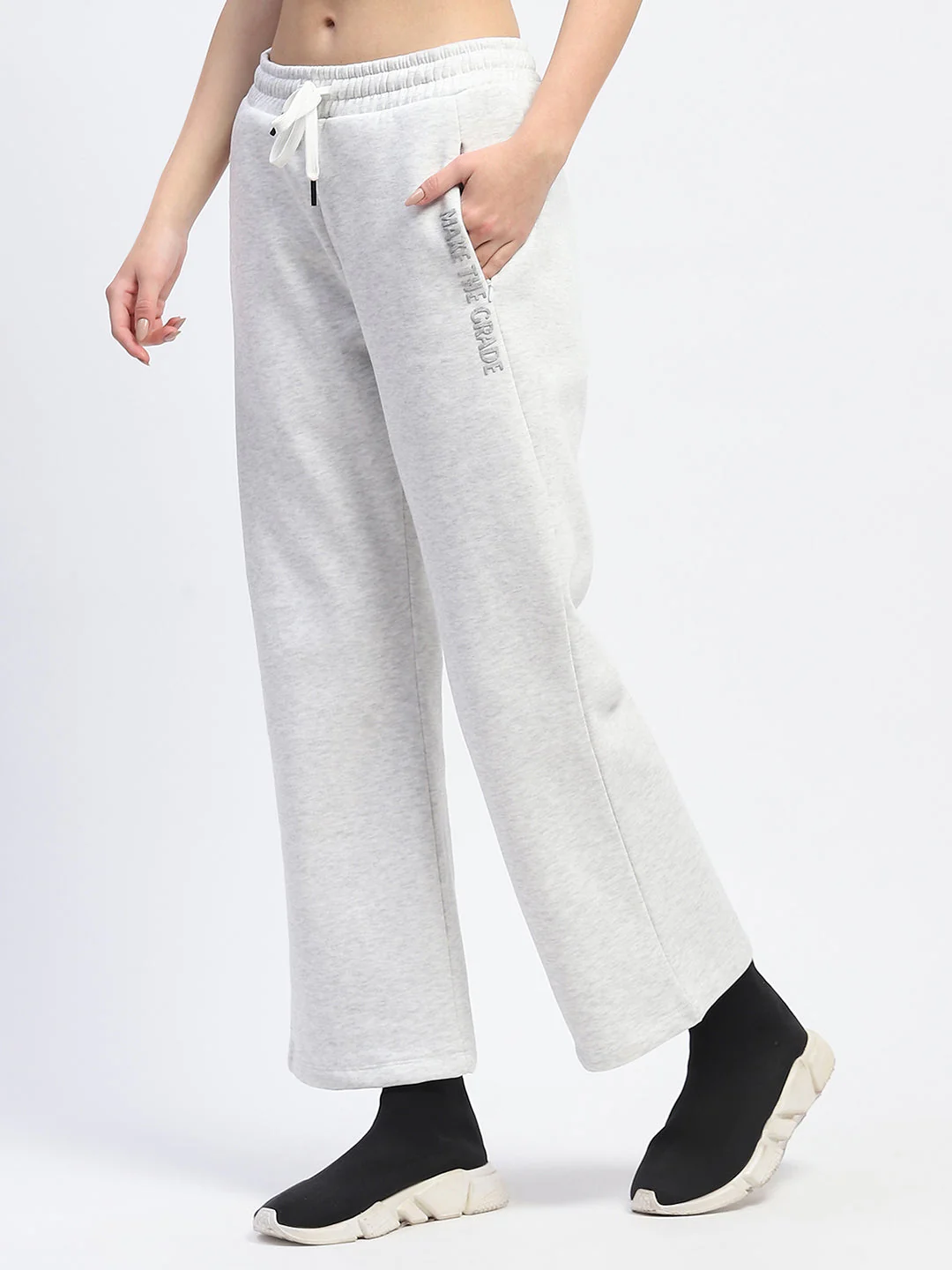 mSECRET Cotton Blend Typography Detailed Wide Leg Ecru Track Bottom - Image 4