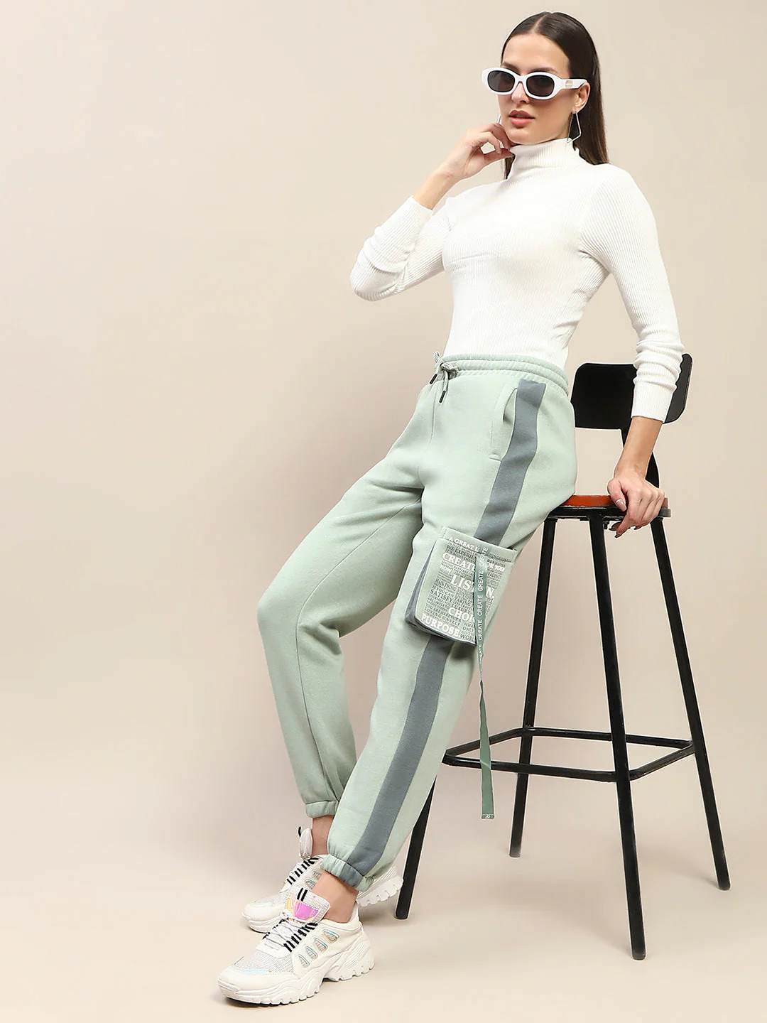 mSECRET Cotton Colorblock Green Track Bottoms - Image 2