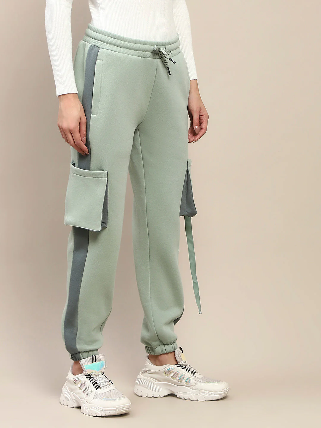 mSECRET Cotton Colorblock Green Track Bottoms - Image 5