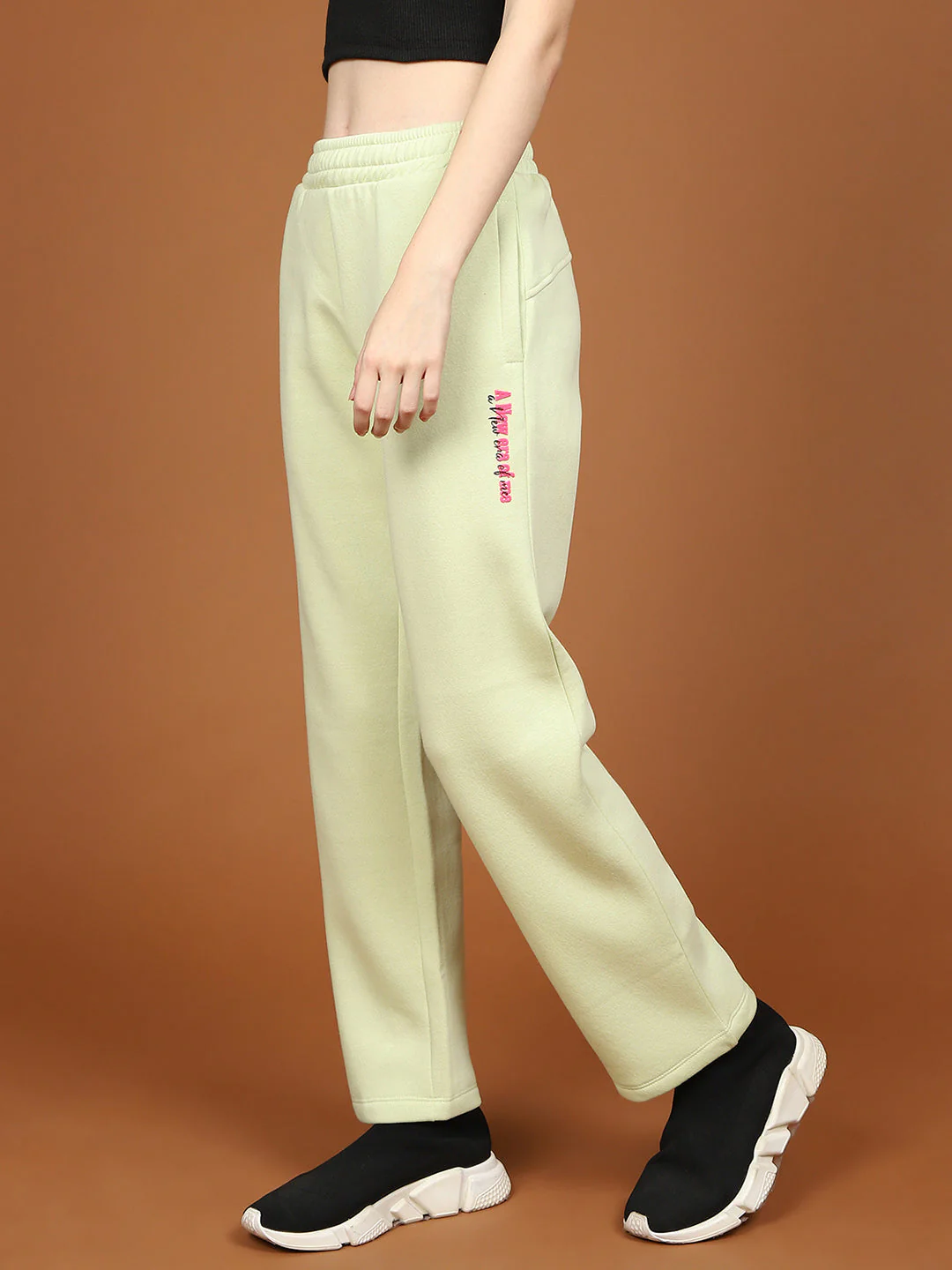 mSECRET Typography Detailing Lime Cotton Track Bottoms - Image 4