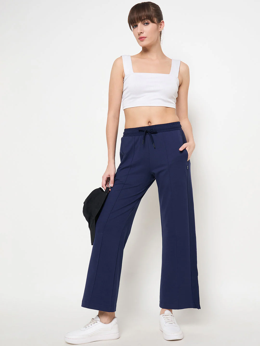 mSECRET Solid Navy Elasticated Waist Flared Loose Fit Track Bottoms - Image 2