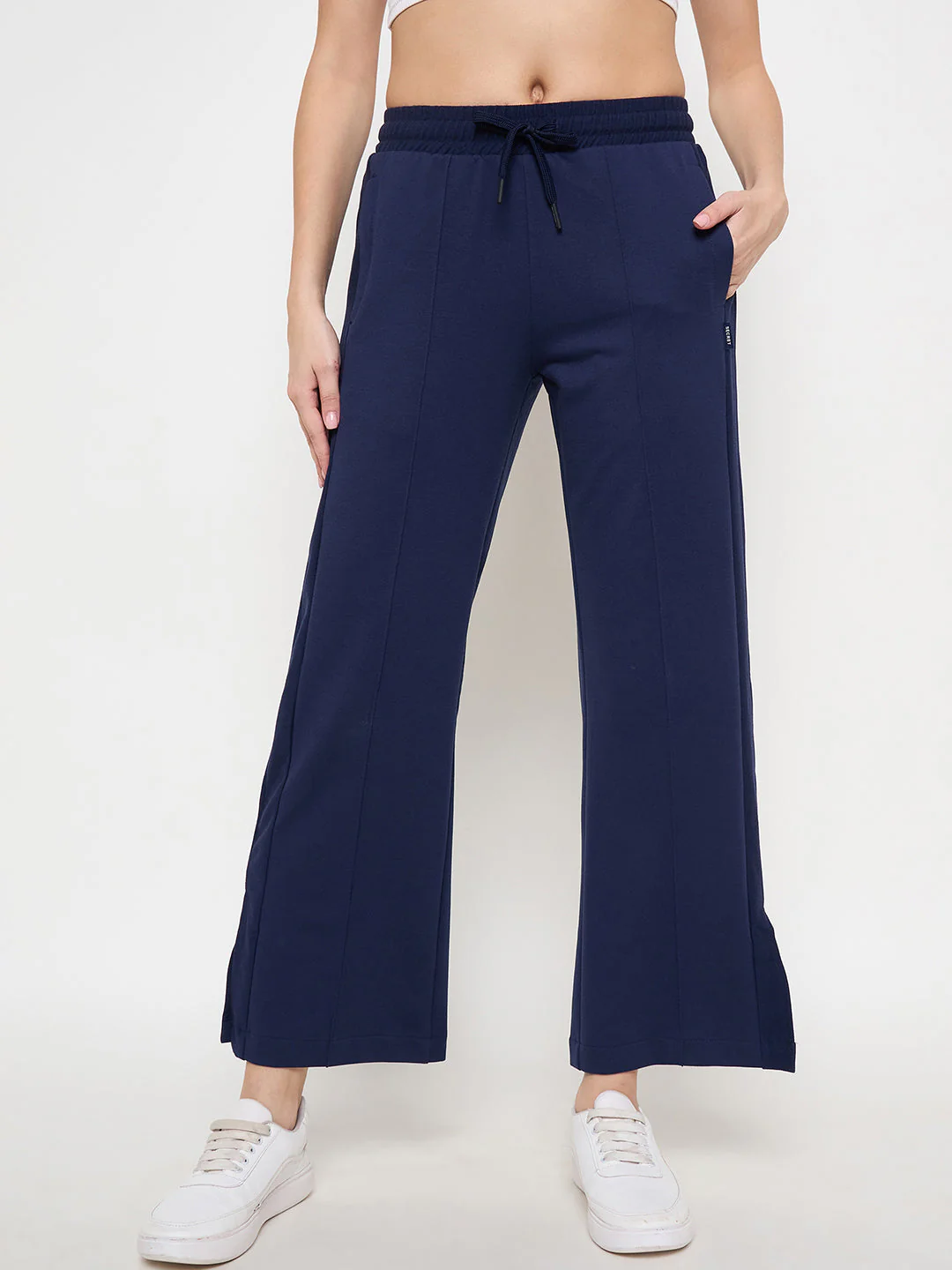 mSECRET Solid Navy Elasticated Waist Flared Loose Fit Track Bottoms - Image 3