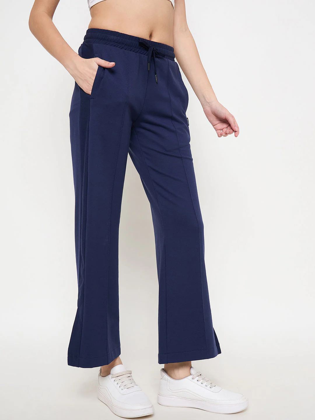 mSECRET Solid Navy Elasticated Waist Flared Loose Fit Track Bottoms - Image 4