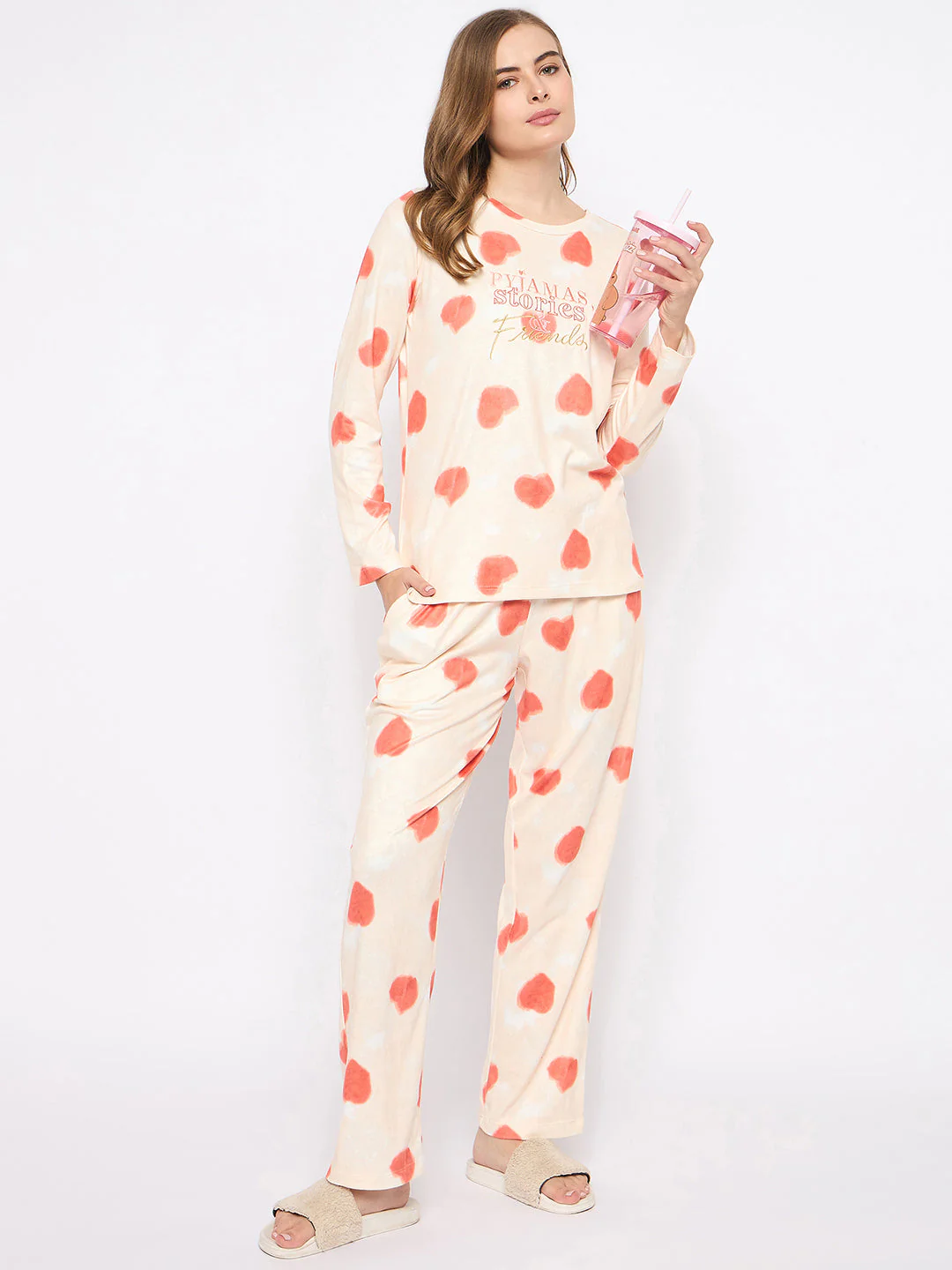mSECRET Printed Top and Bottoms Orange Nightsuit - Image 3