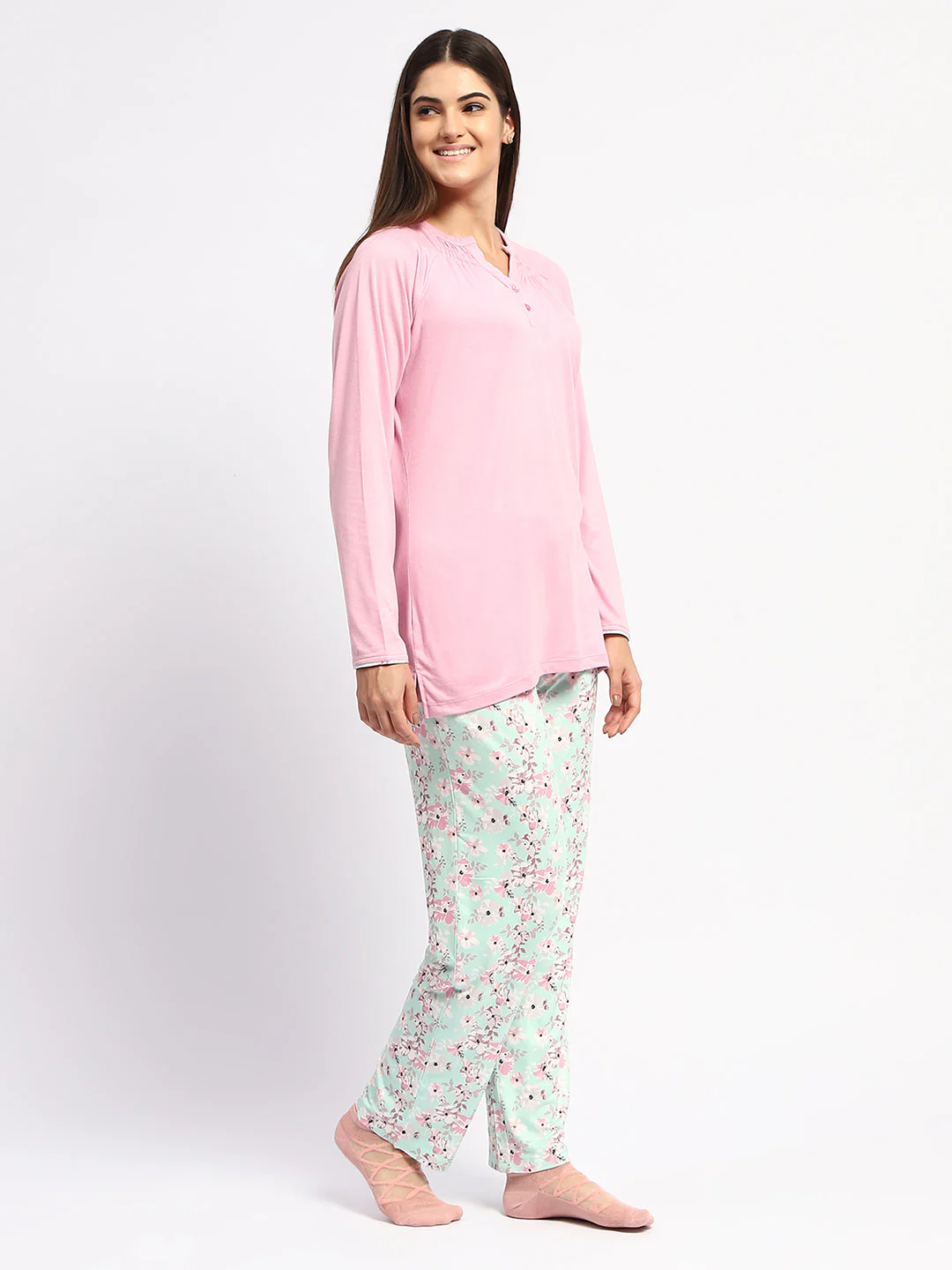 mSECRET Top and Printed Bottom Lavender Night suit - Image 3