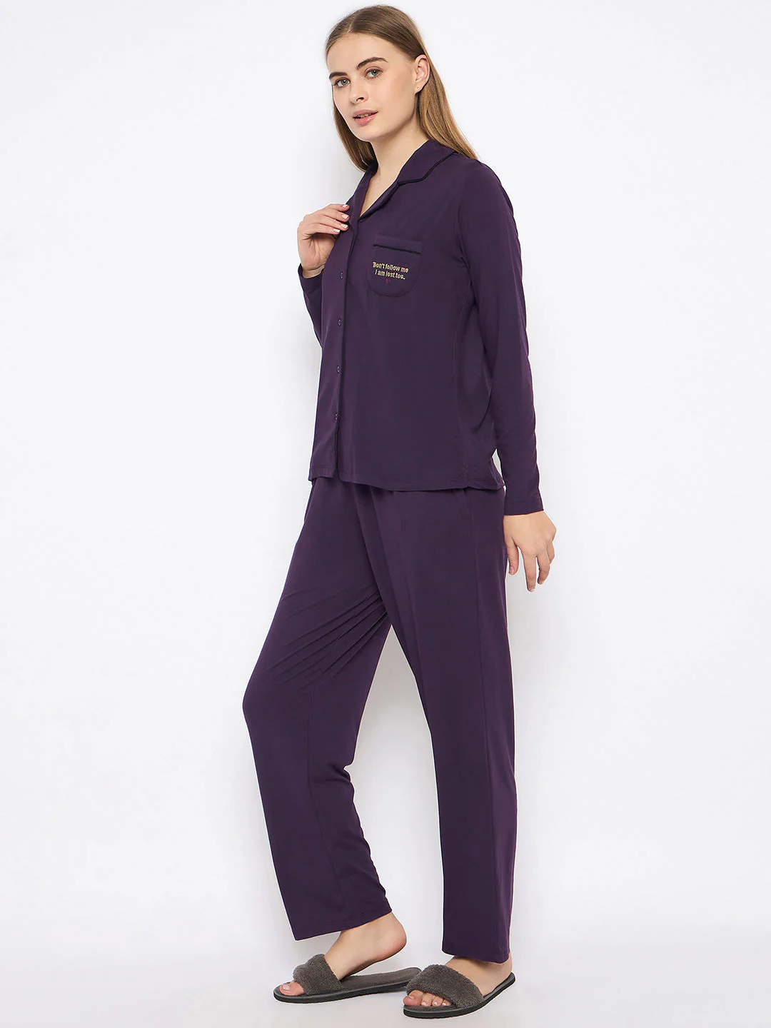 mSECRET Open Front Contrast Bonning Deep Purple Night Suit - Image 6