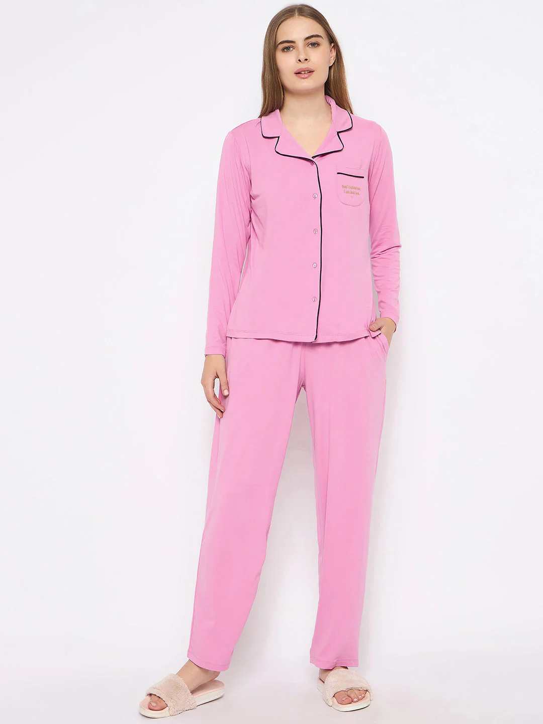 mSECRET Open Front Contrast Bonning Pink Night Suit - Image 3