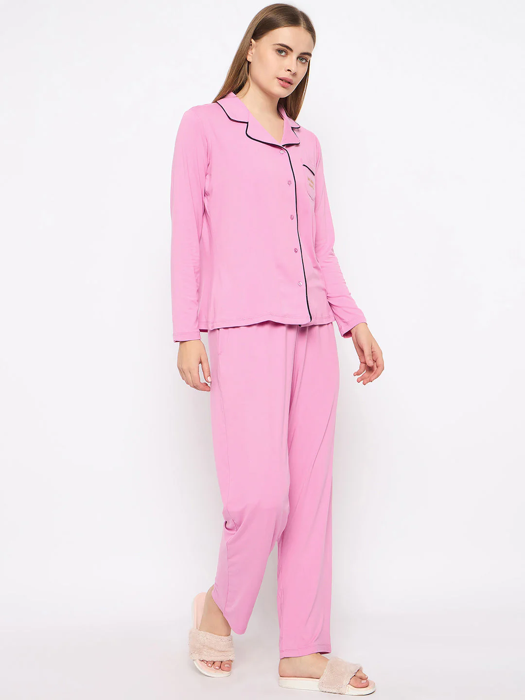 mSECRET Open Front Contrast Bonning Pink Night Suit - Image 4