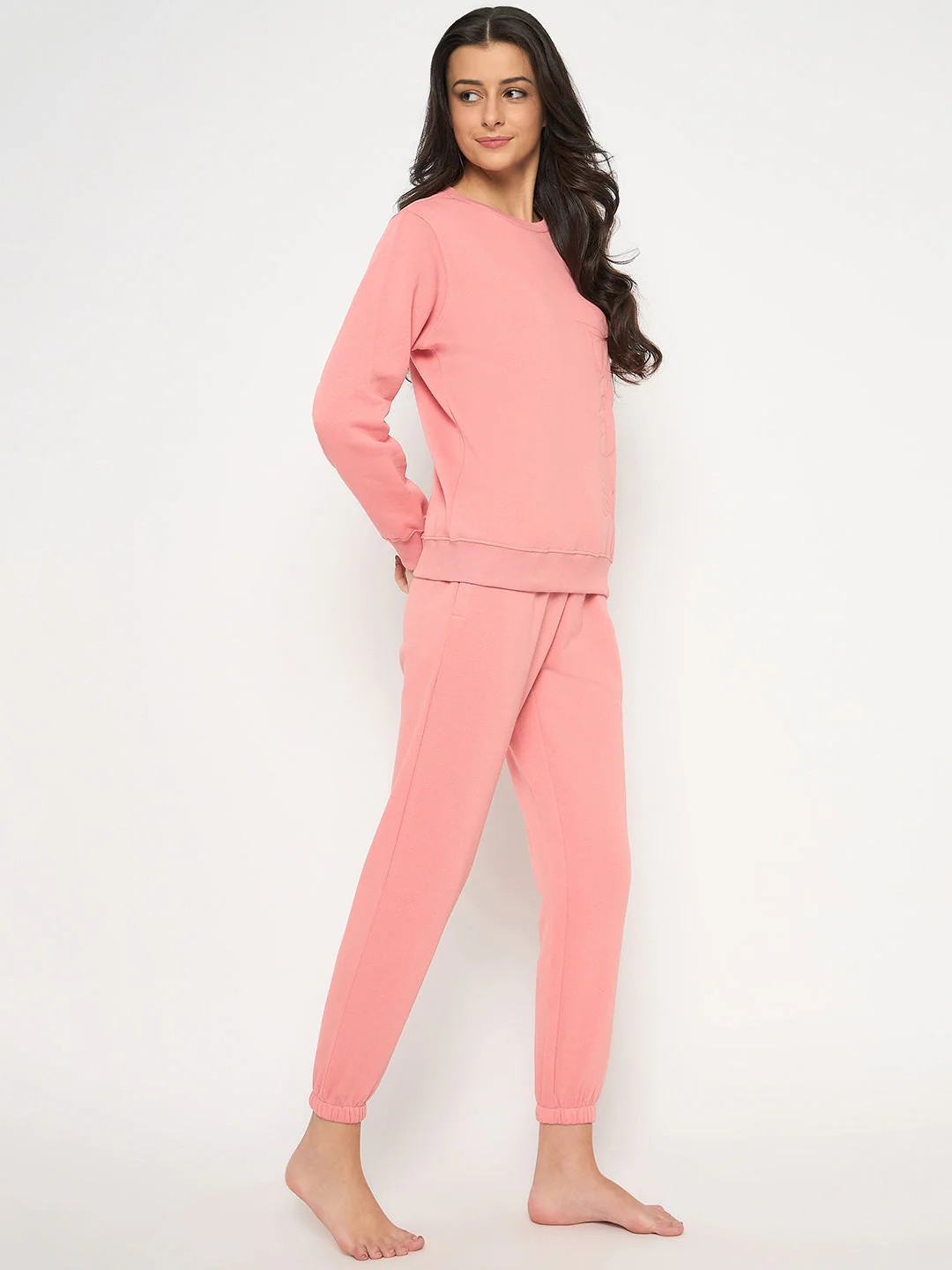 mSECRET Cotton Blend Embossed Detailed Top and Bottom Pink Night Suit - Image 4
