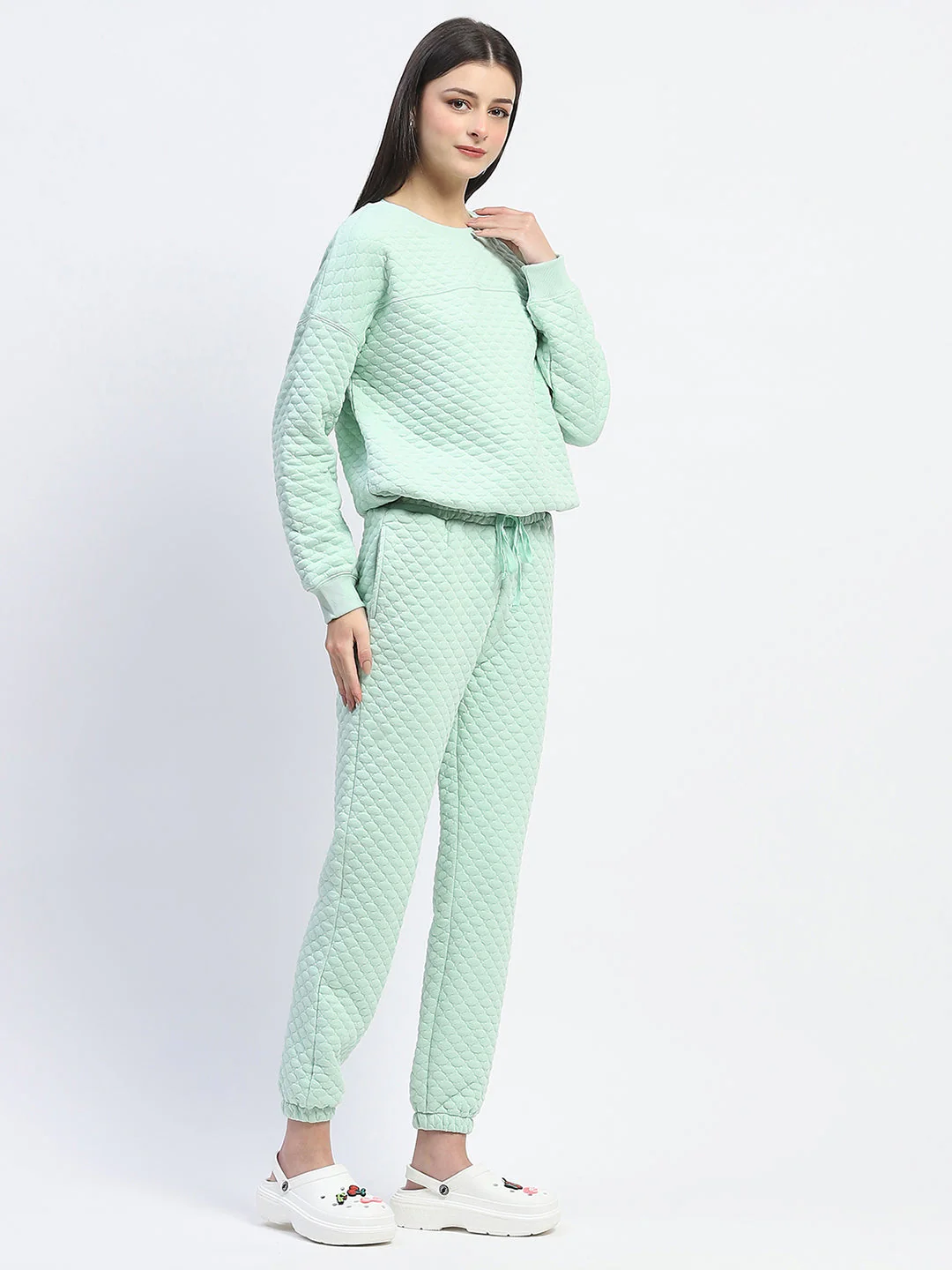 mSECRET Cotton Blend Textured Top and Bottom Green Night Suit - Image 4
