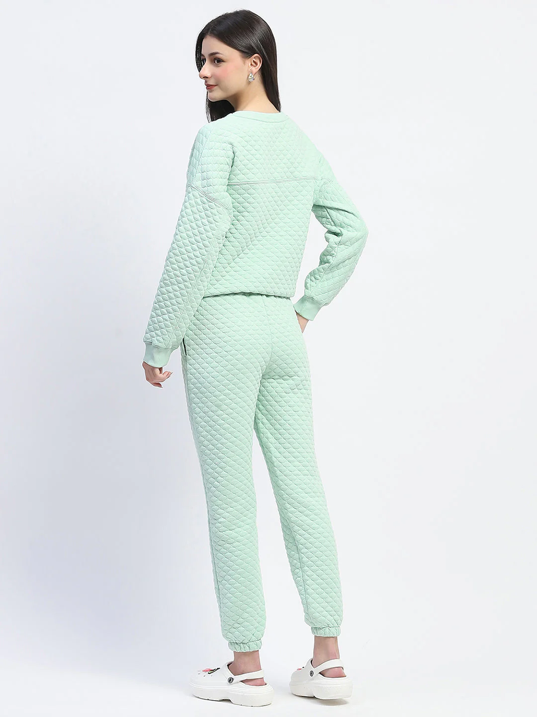 mSECRET Cotton Blend Textured Top and Bottom Green Night Suit - Image 6