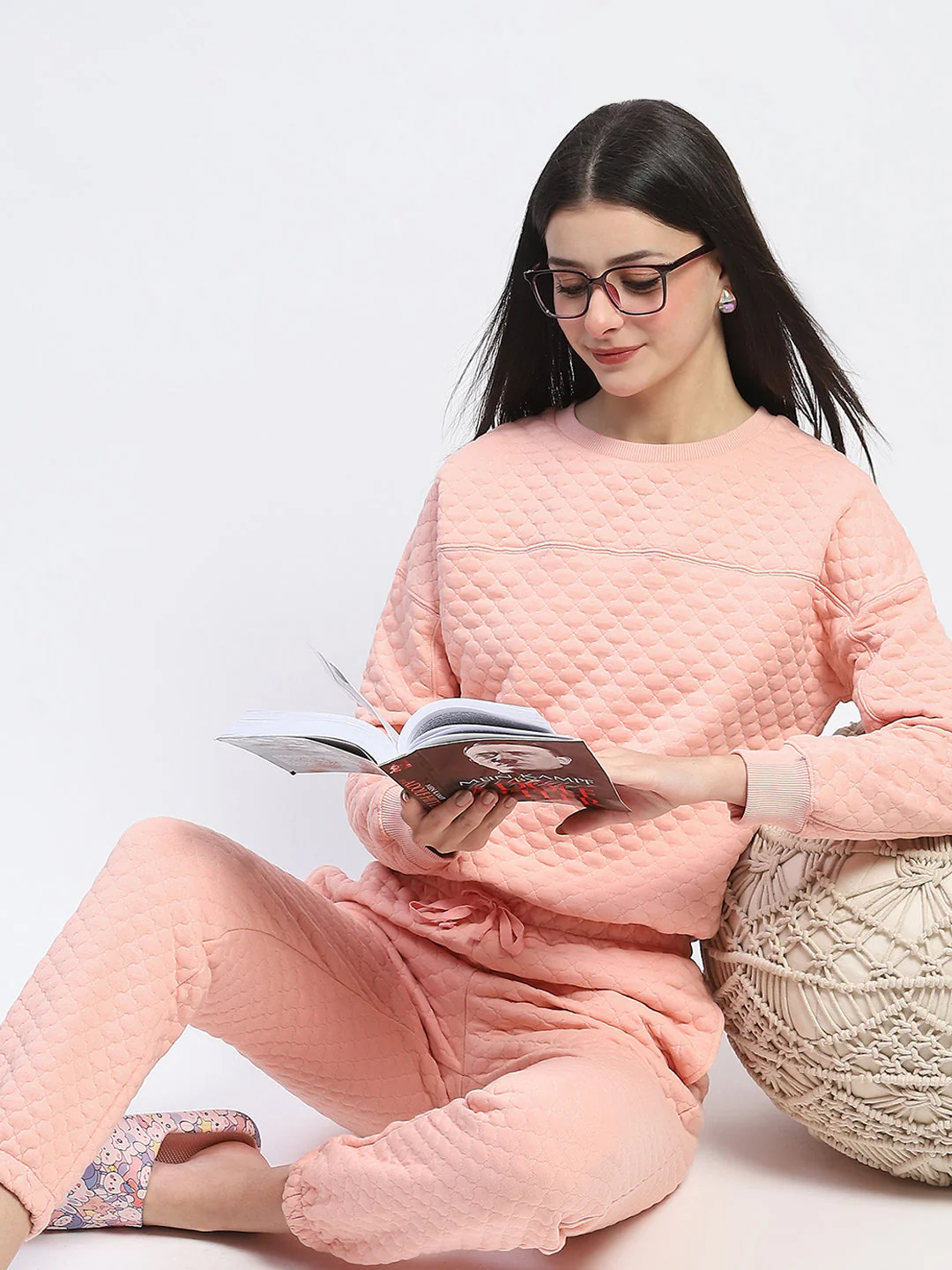 mSECRET Cotton Blend Textured Top and Bottom Peach Night Suit - Image 3