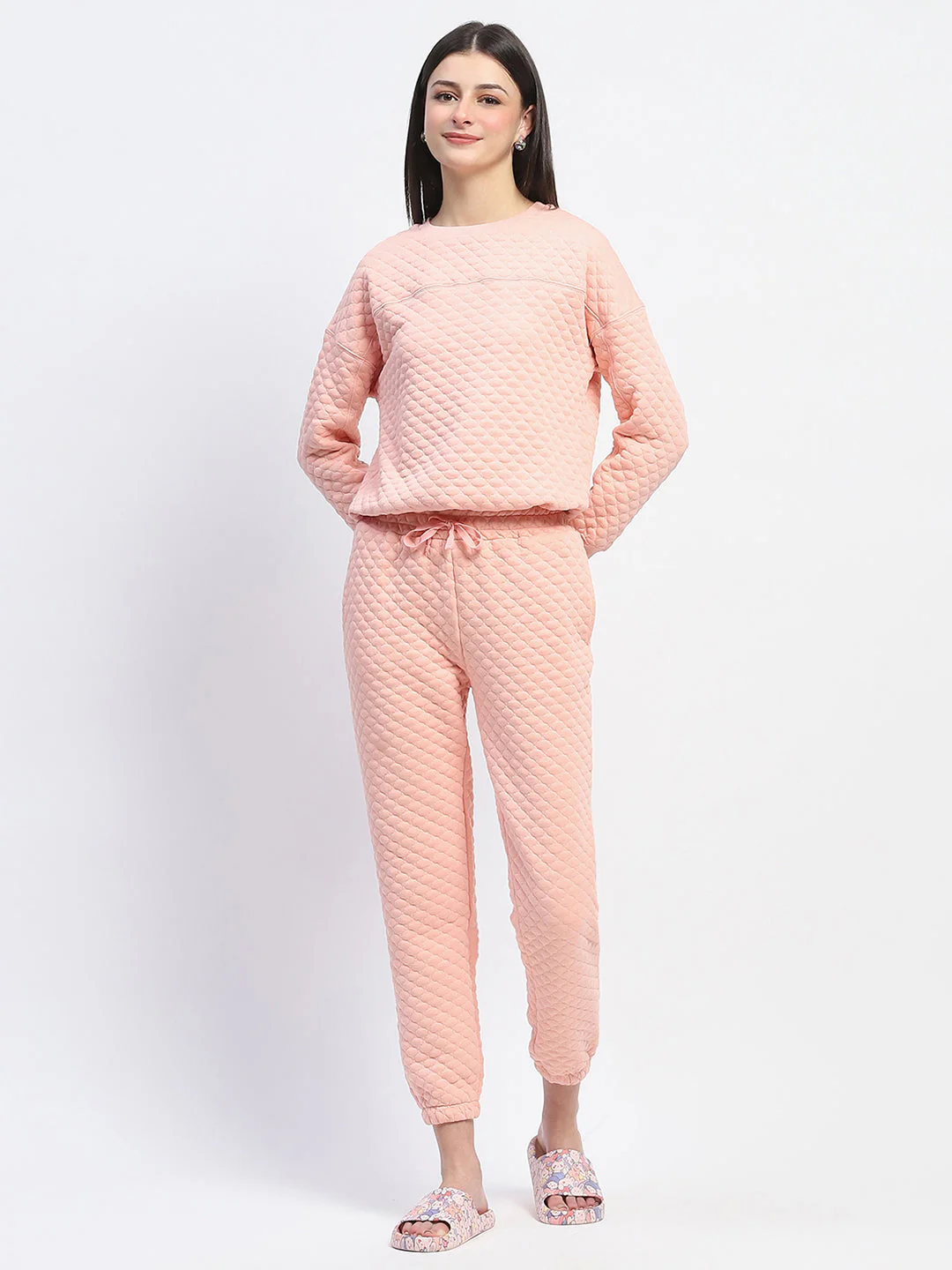 mSECRET Cotton Blend Textured Top and Bottom Peach Night Suit - Image 4