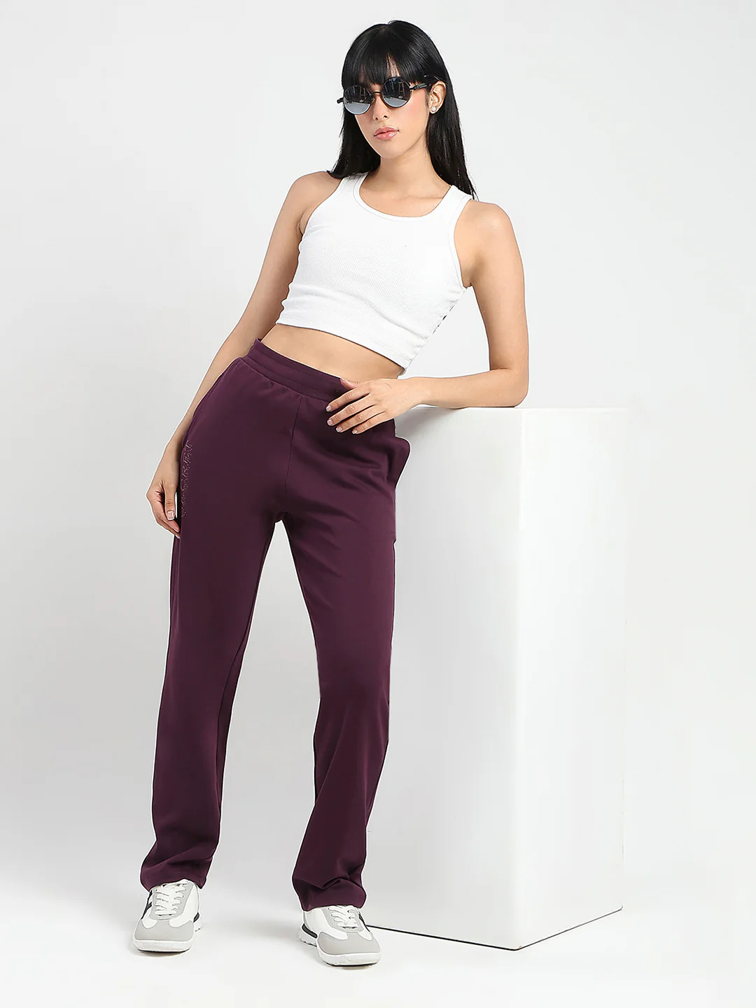 mSECRET Zip Pocket Dark Purple Cotton Blend Track Bottoms - Image 2