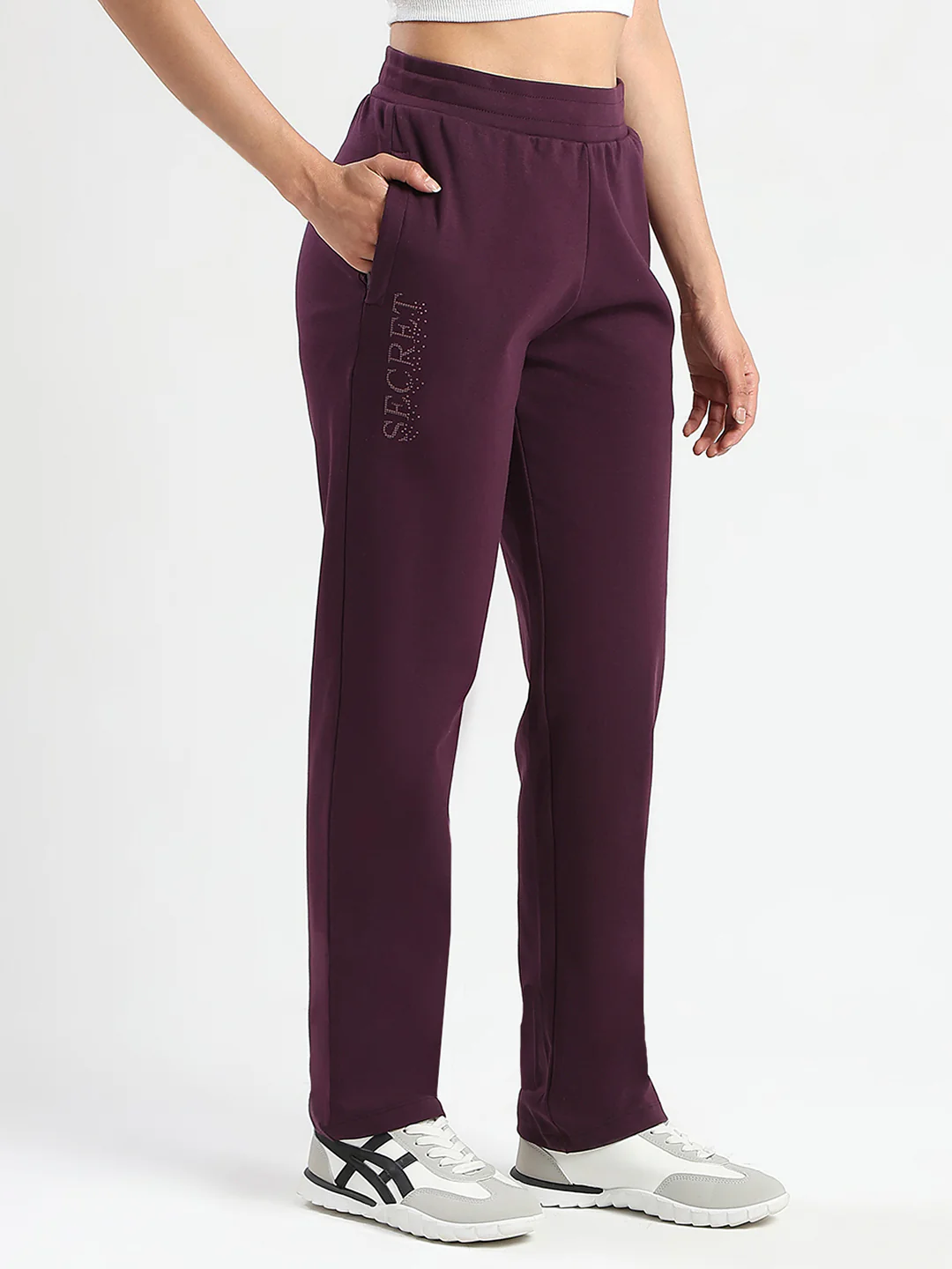 mSECRET Zip Pocket Dark Purple Cotton Blend Track Bottoms - Image 3
