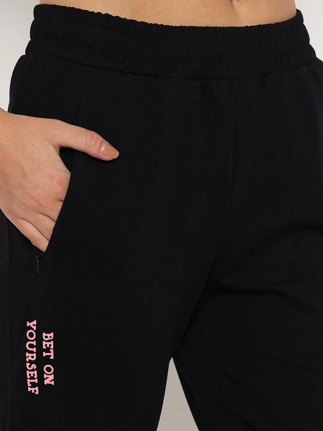 mSECRET Typography Adorned Cotton Blend Black Track Bottoms - Image 6