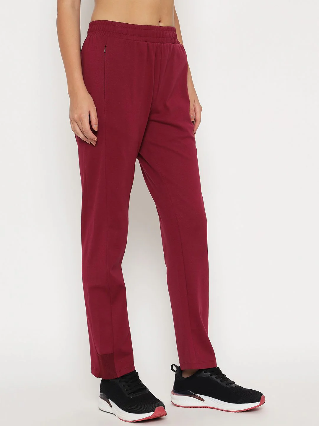 mSECRET Straight Fit Wine Red Cotton Blend Track Bottom - Image 3