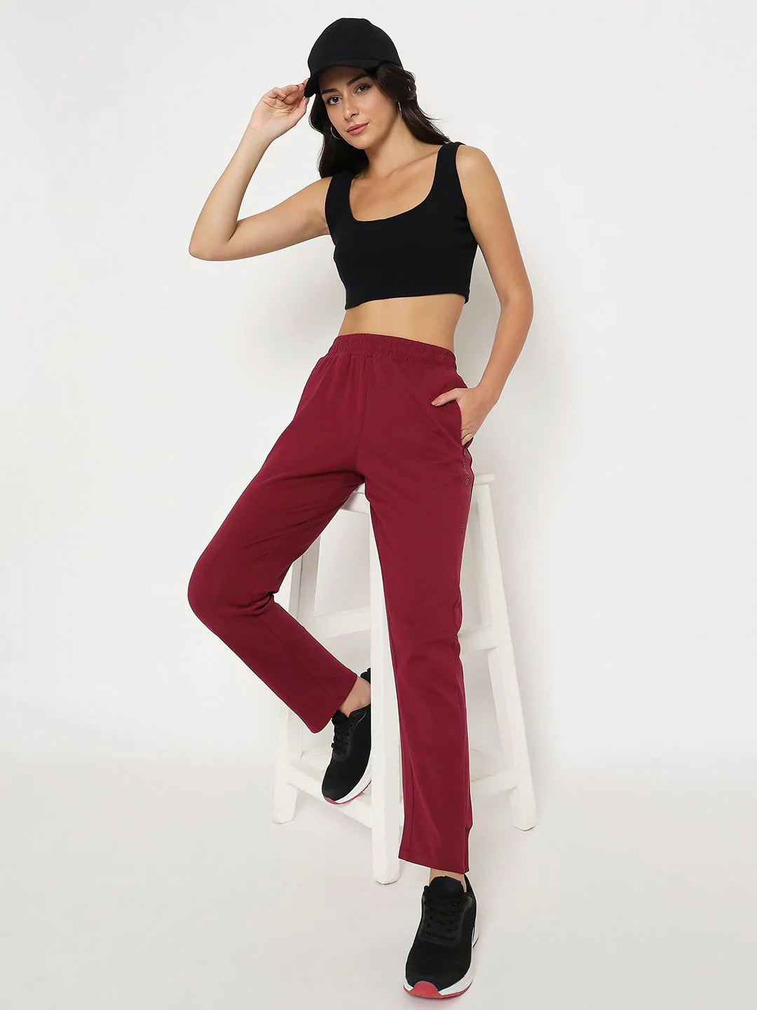 mSECRET Straight Fit Wine Red Cotton Blend Track Bottom - Image 7