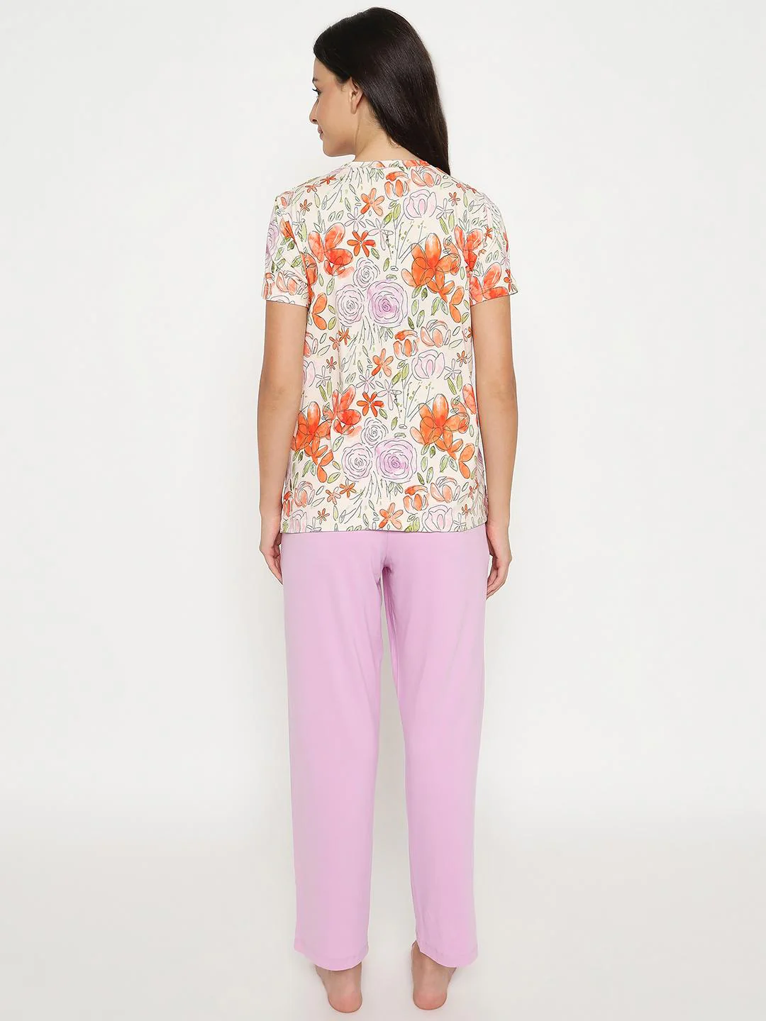 mSECRET Botanical Print Top and Solid Bottoms Lavender Night Suit - Image 6
